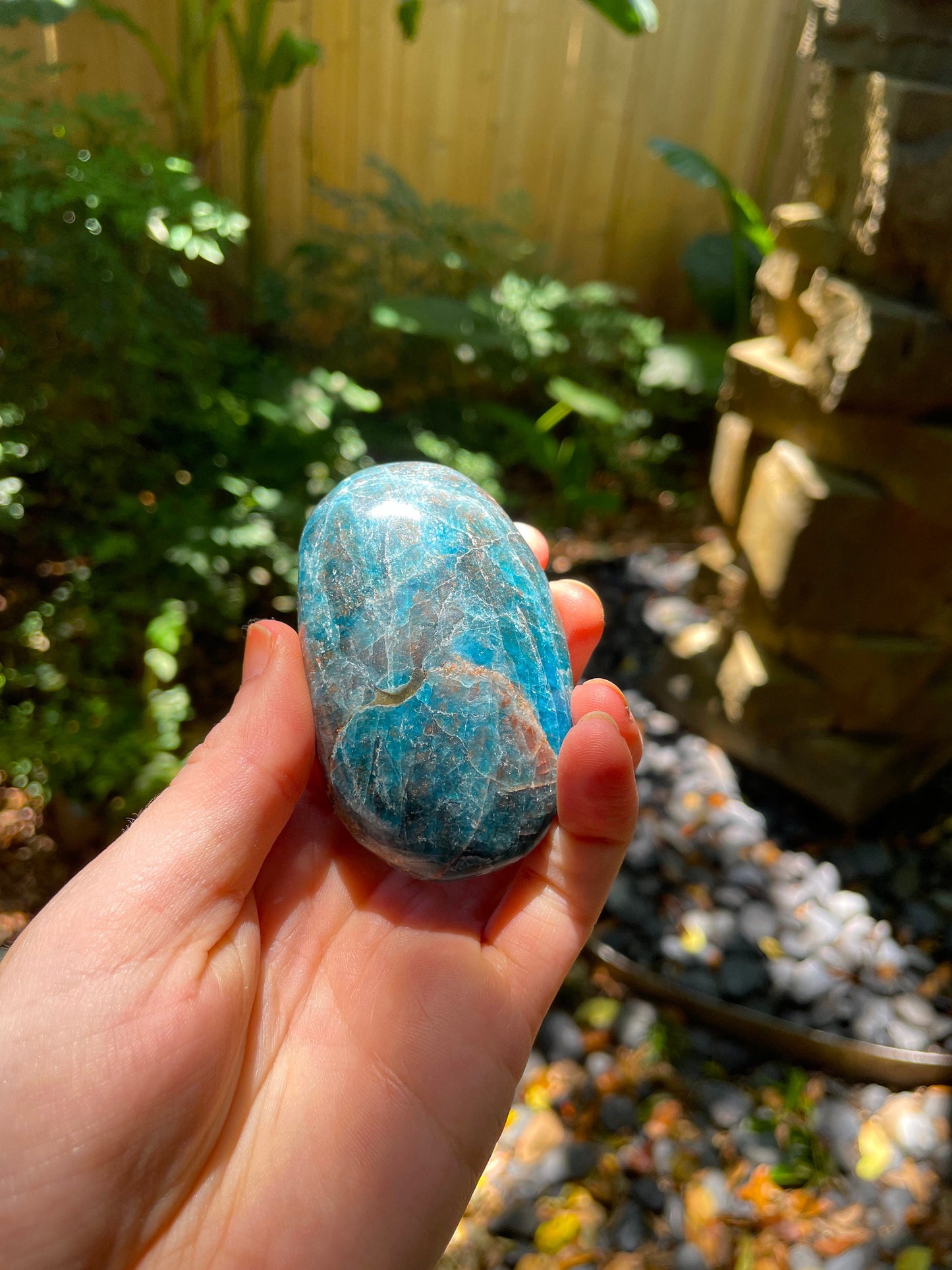 Blue Apatite Palm Stone from Madagascar 145.4g Specimen Mineral Crystal