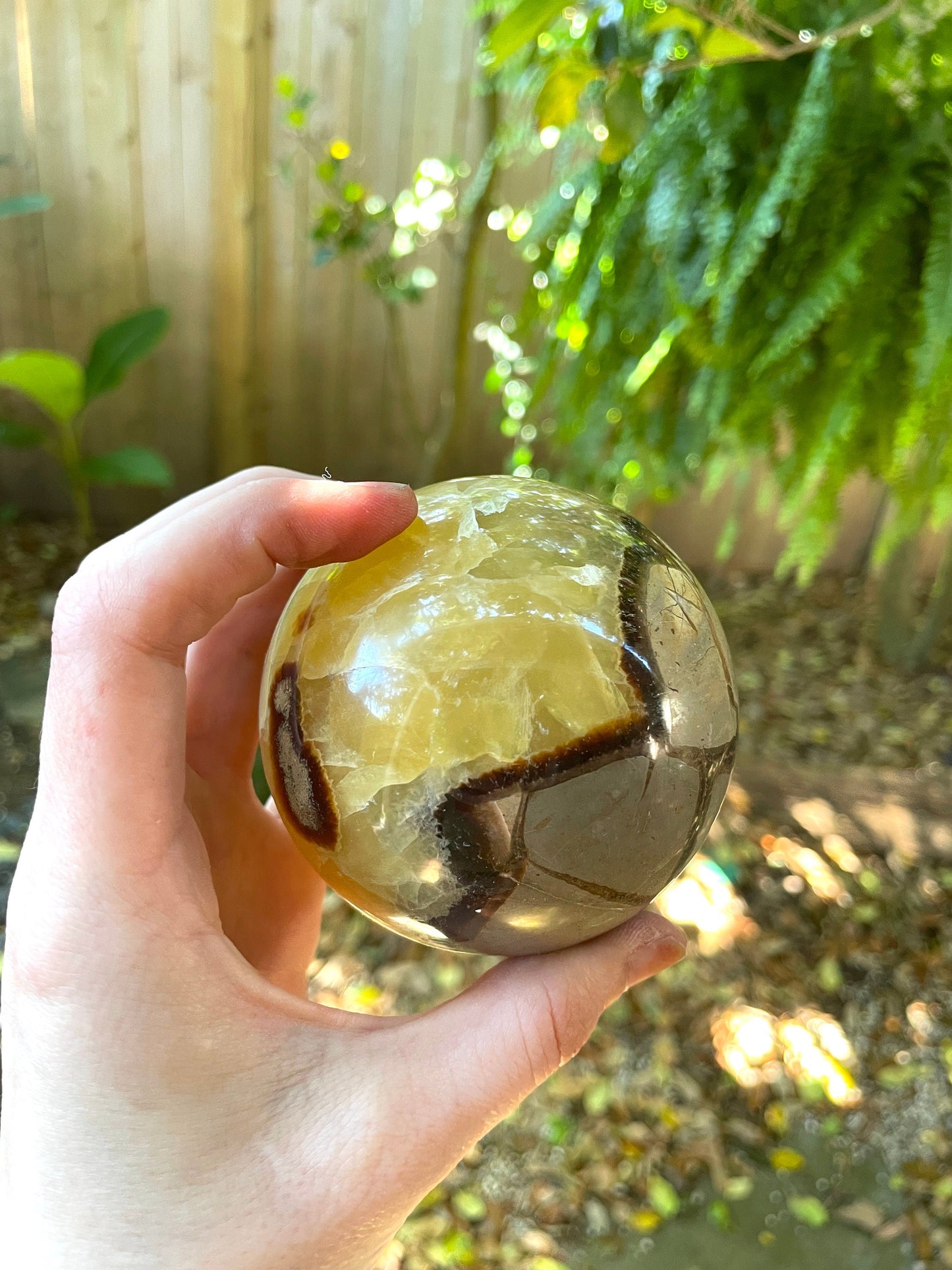 Lovely Septarian Calcite Polished Sphere With Stand Madagascar 80mm 3.1" 668g Specimen