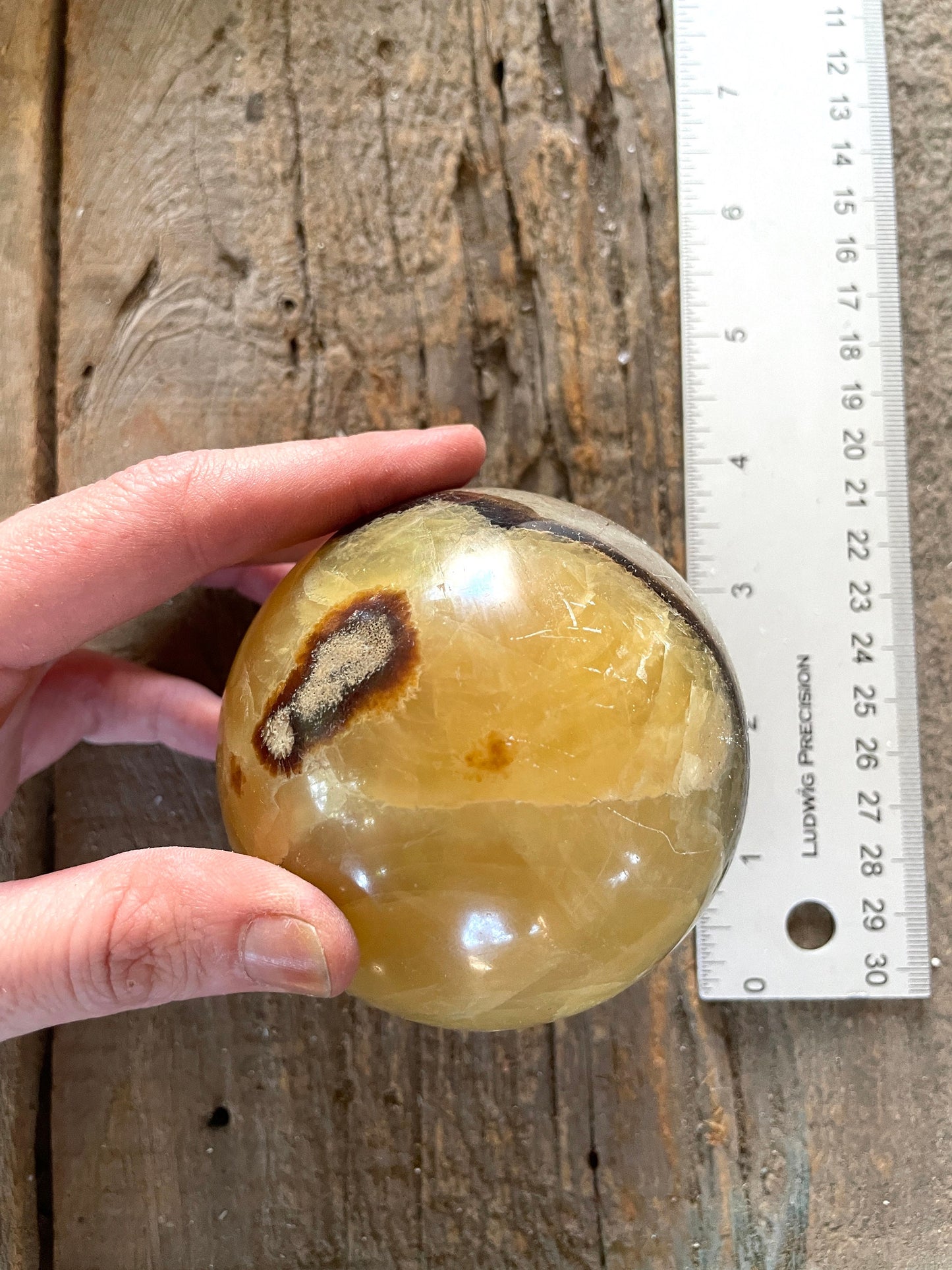 Lovely Septarian Calcite Polished Sphere With Stand Madagascar 80mm 3.1" 668g Specimen