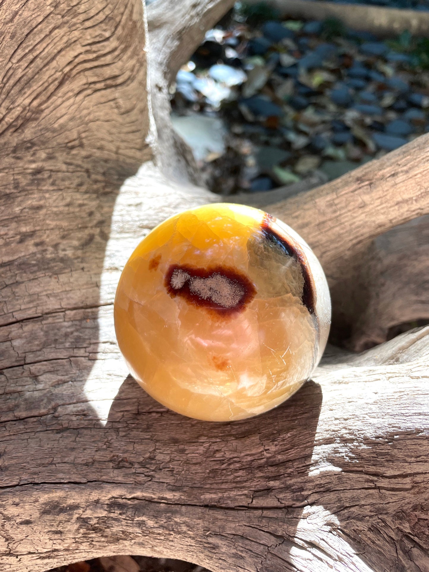 Lovely Septarian Calcite Polished Sphere With Stand Madagascar 80mm 3.1" 668g Specimen