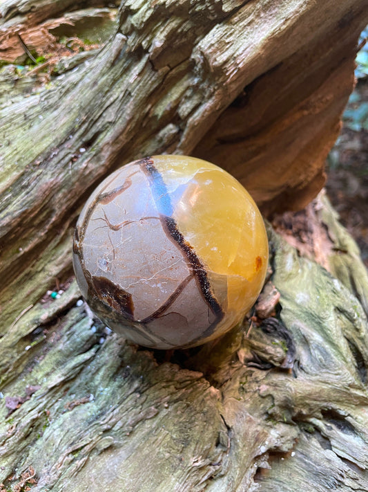Lovely Septarian Calcite Polished Sphere With Stand Madagascar 80mm 3.1" 668g Specimen