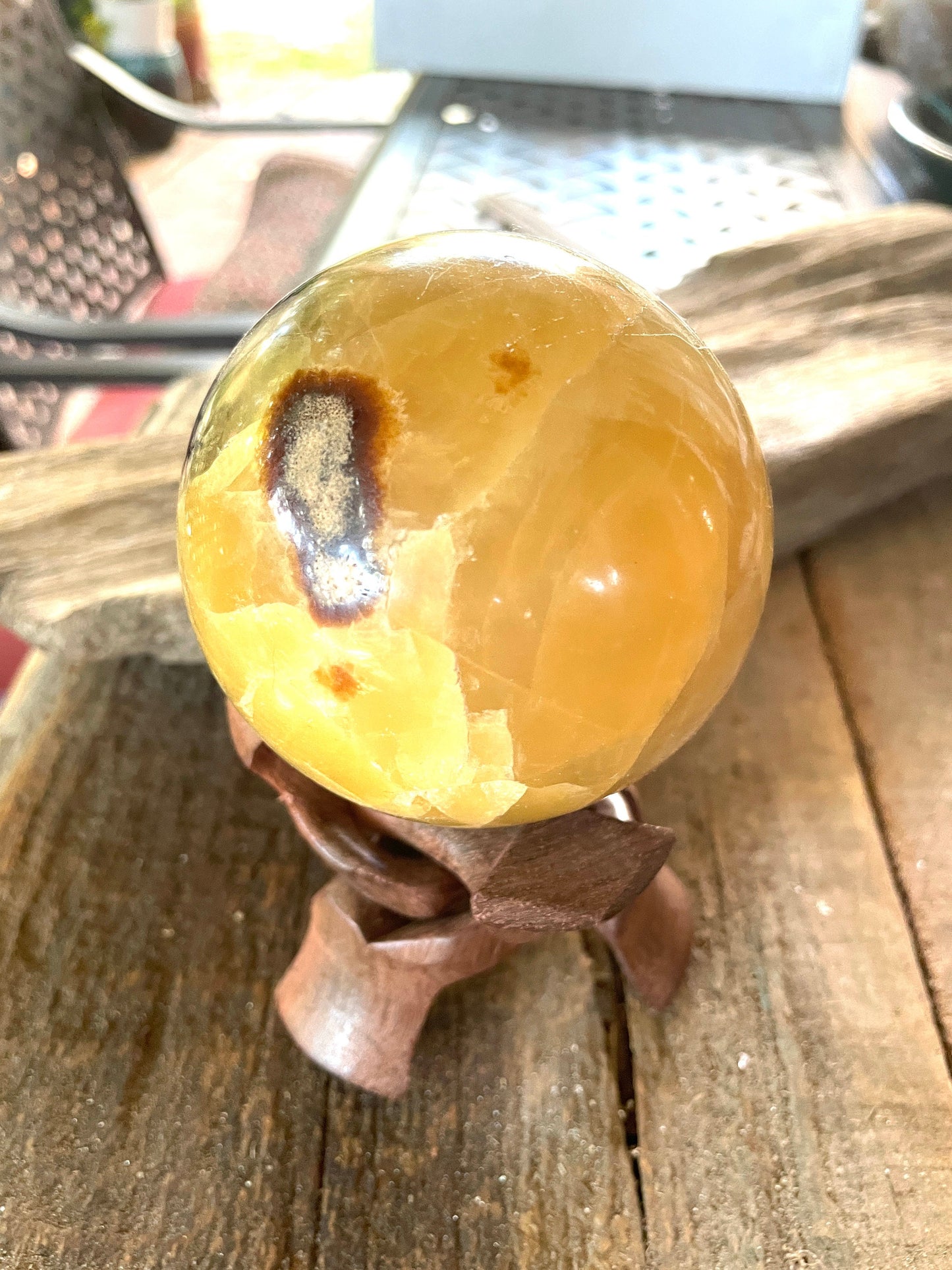 Lovely Septarian Calcite Polished Sphere With Stand Madagascar 80mm 3.1" 668g Specimen