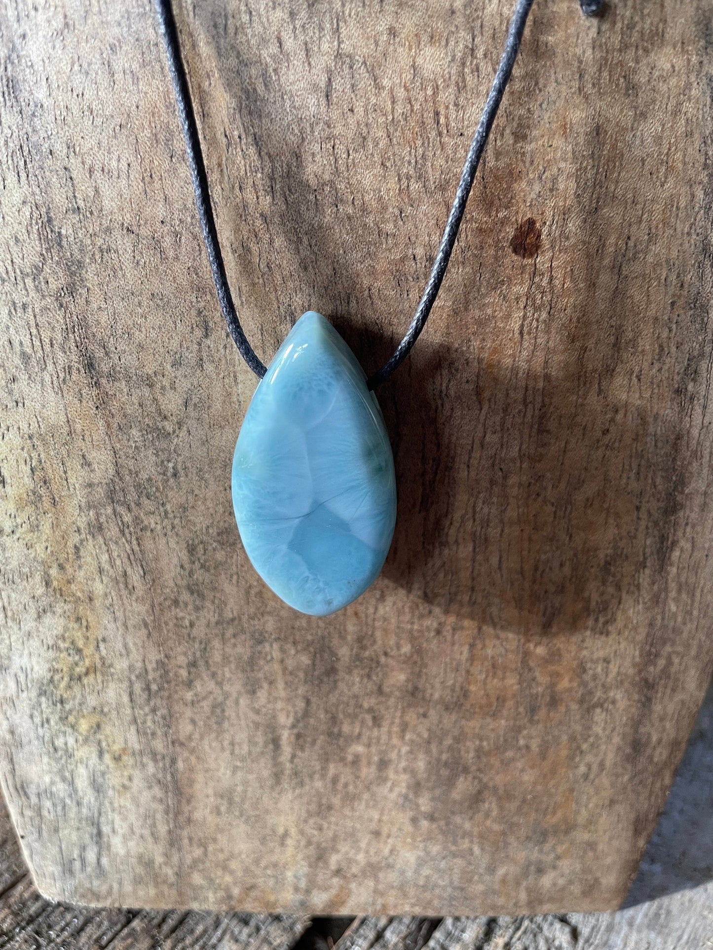 Polished and Hand Drilled Larimar Pendant Necklace 37.7mm long 13.2g From The Dominical Republic