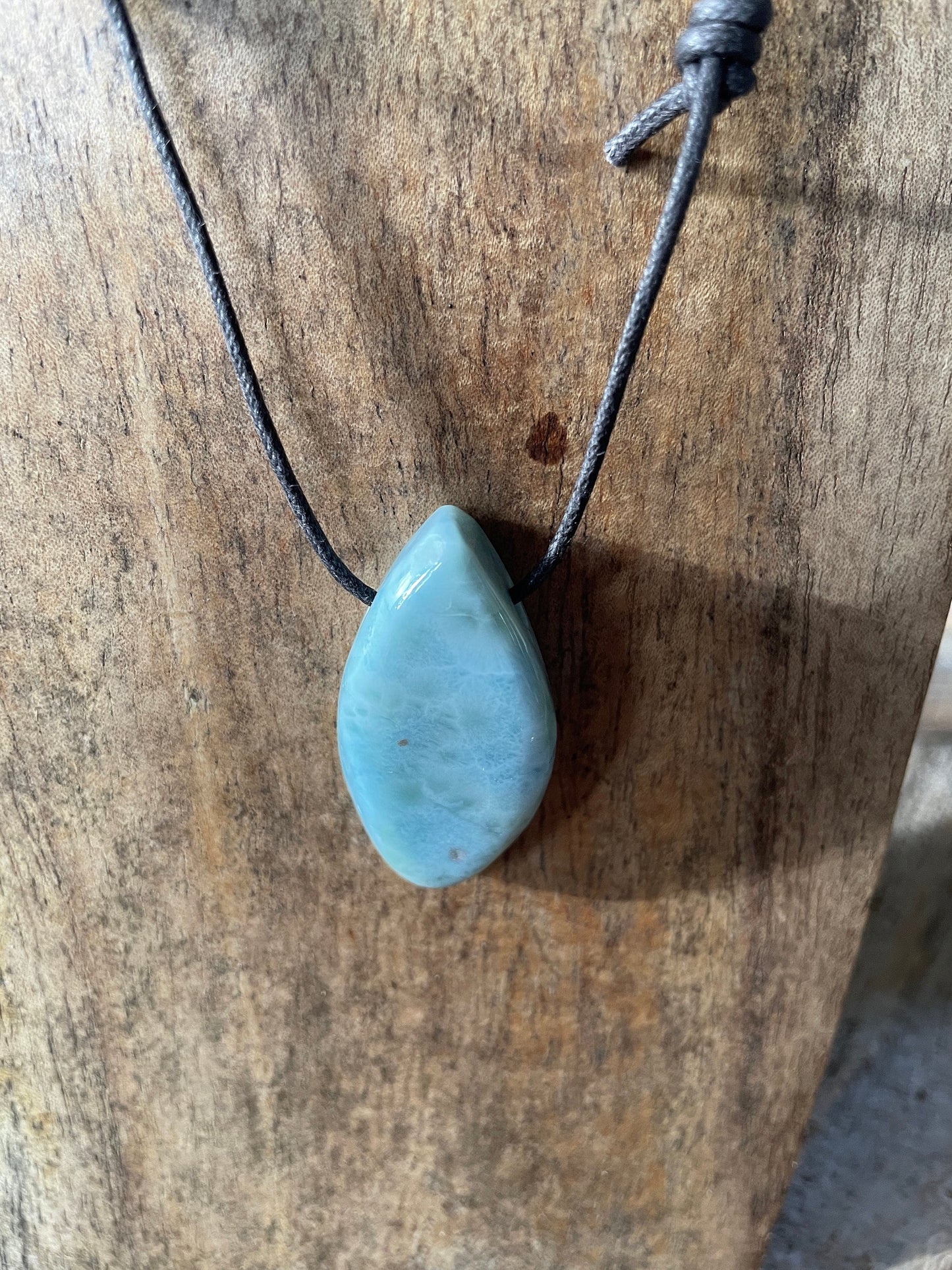 Polished and Hand Drilled Larimar Pendant Necklace 37.7mm long 13.2g From The Dominical Republic