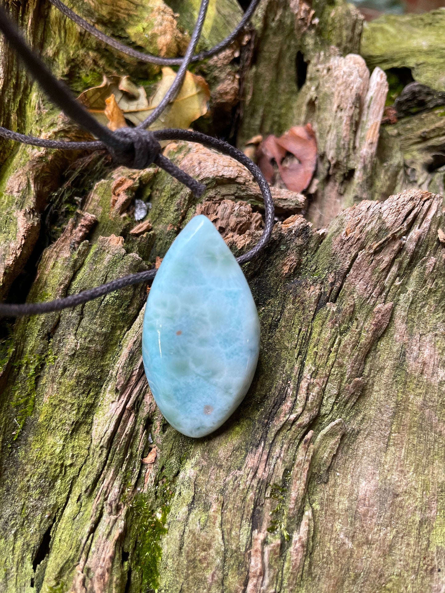 Polished and Hand Drilled Larimar Pendant Necklace 37.7mm long 13.2g From The Dominical Republic