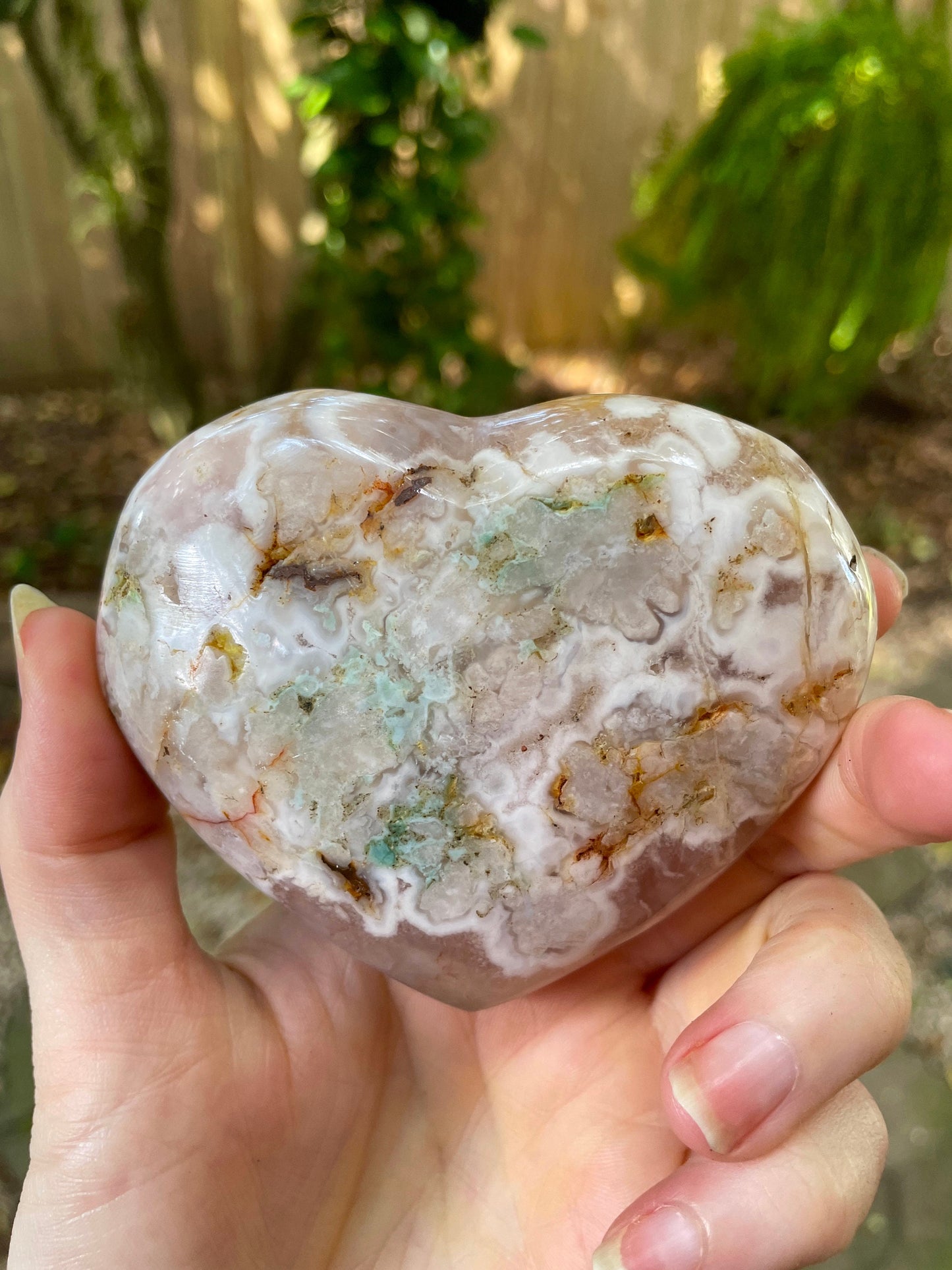 Flower Agate chalcedony Heart Stone Specimen 300g from Madagascar Mineral Crystal