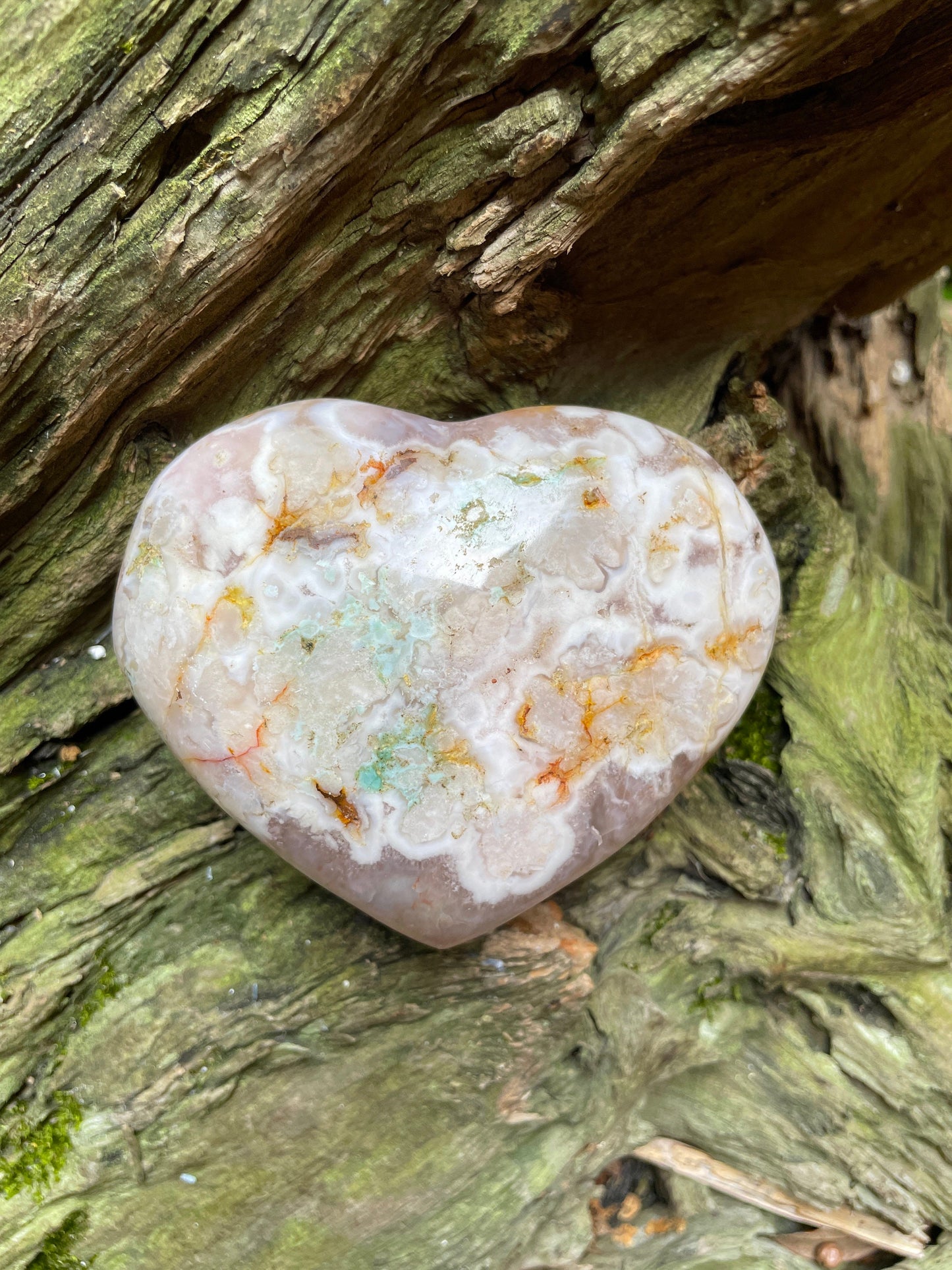 Flower Agate chalcedony Heart Stone Specimen 300g from Madagascar Mineral Crystal