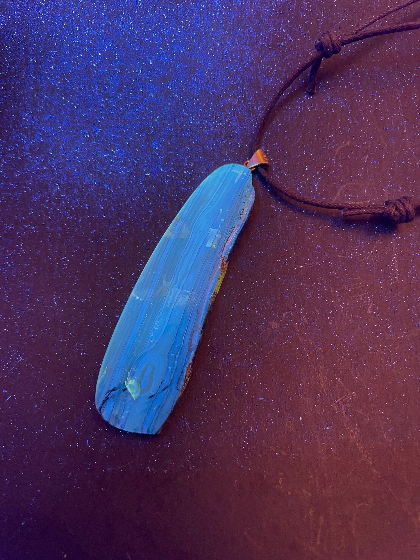 Hand Polished Mexican Blue Amber Pendant Wire Sterling Silver from Ciapas Mexico 2.81"