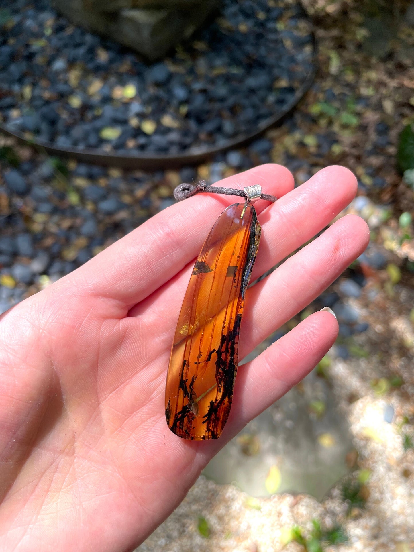 Hand Polished Mexican Blue Amber Pendant Wire Sterling Silver from Ciapas Mexico 2.81"