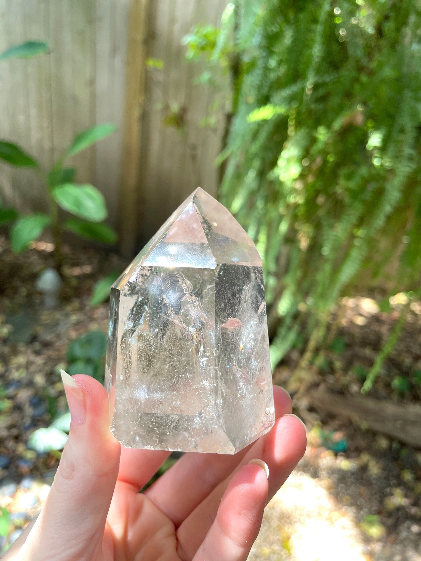Brazilian Quartz Polished Chlorite Included Point 292g Minas Gerais With Rainbows Mineral Crystal