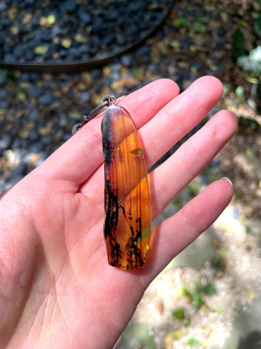 Hand Polished Mexican Blue Amber Pendant Wire Sterling Silver from Ciapas Mexico 2.81"