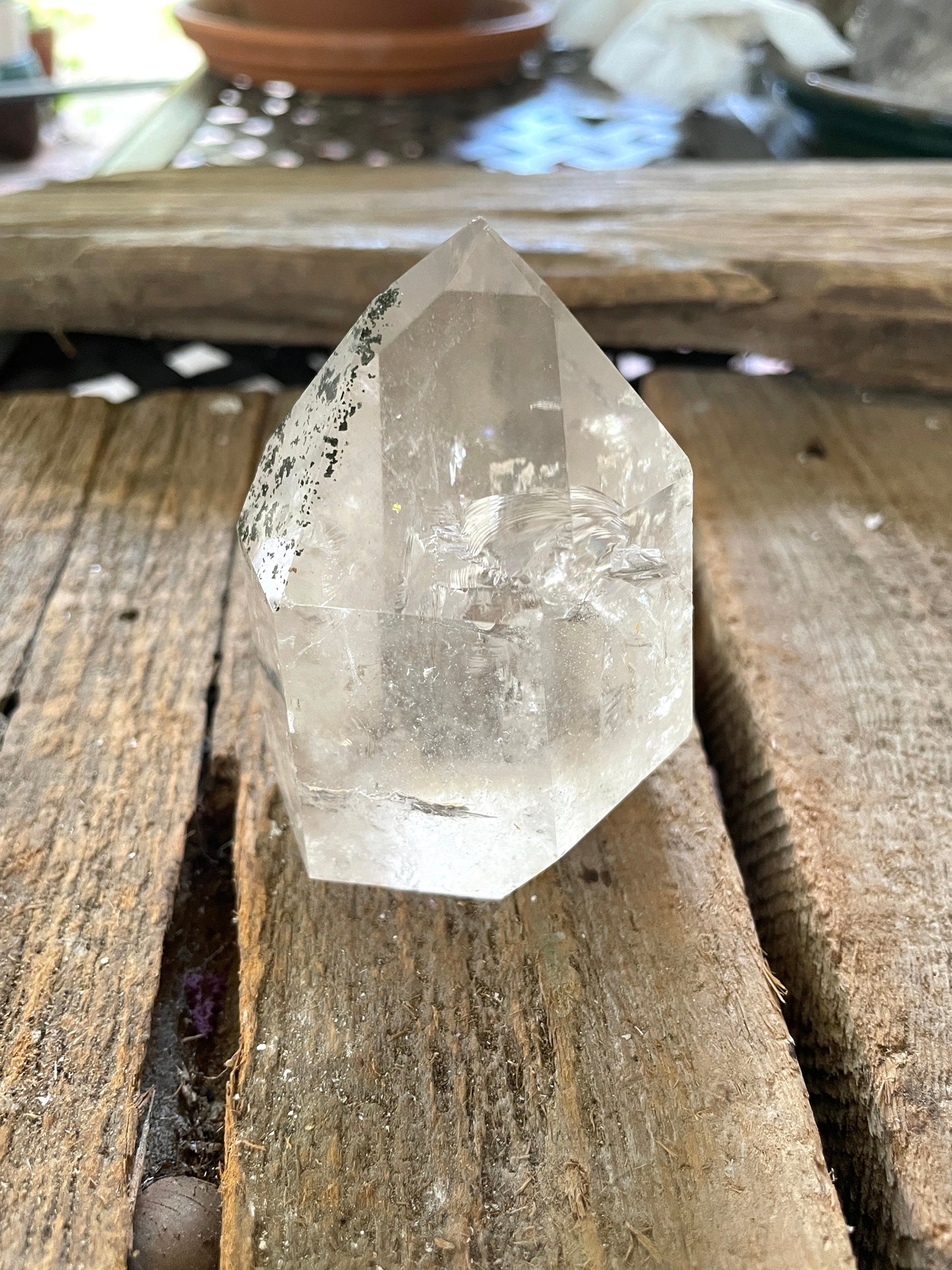 Brazilian Quartz Polished Chlorite Included Point 292g Minas Gerais With Rainbows Mineral Crystal
