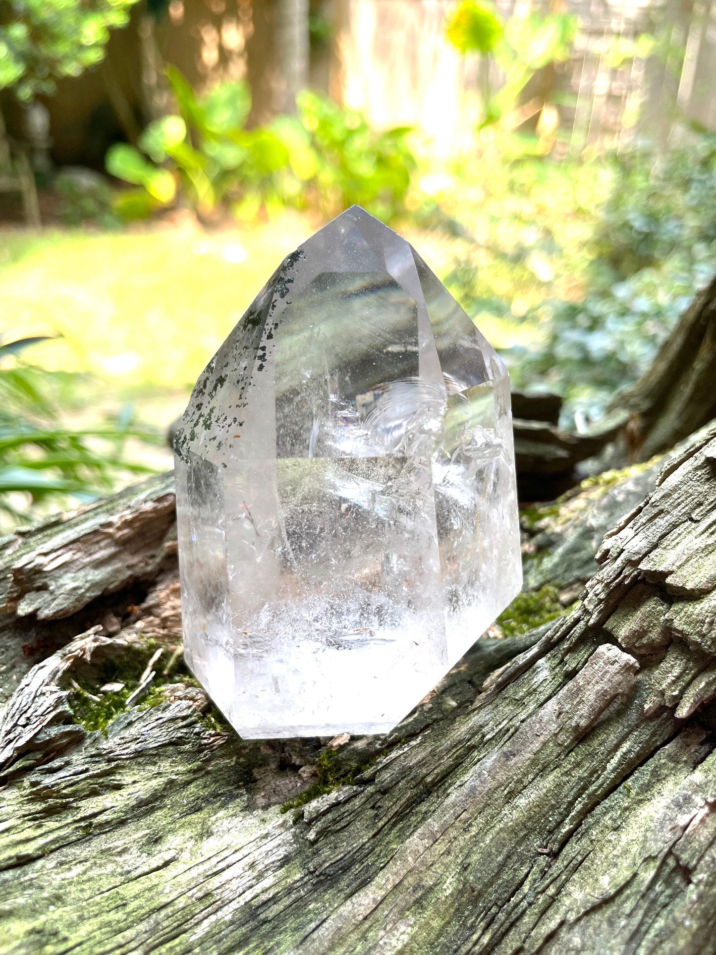 Brazilian Quartz Polished Chlorite Included Point 292g Minas Gerais With Rainbows Mineral Crystal
