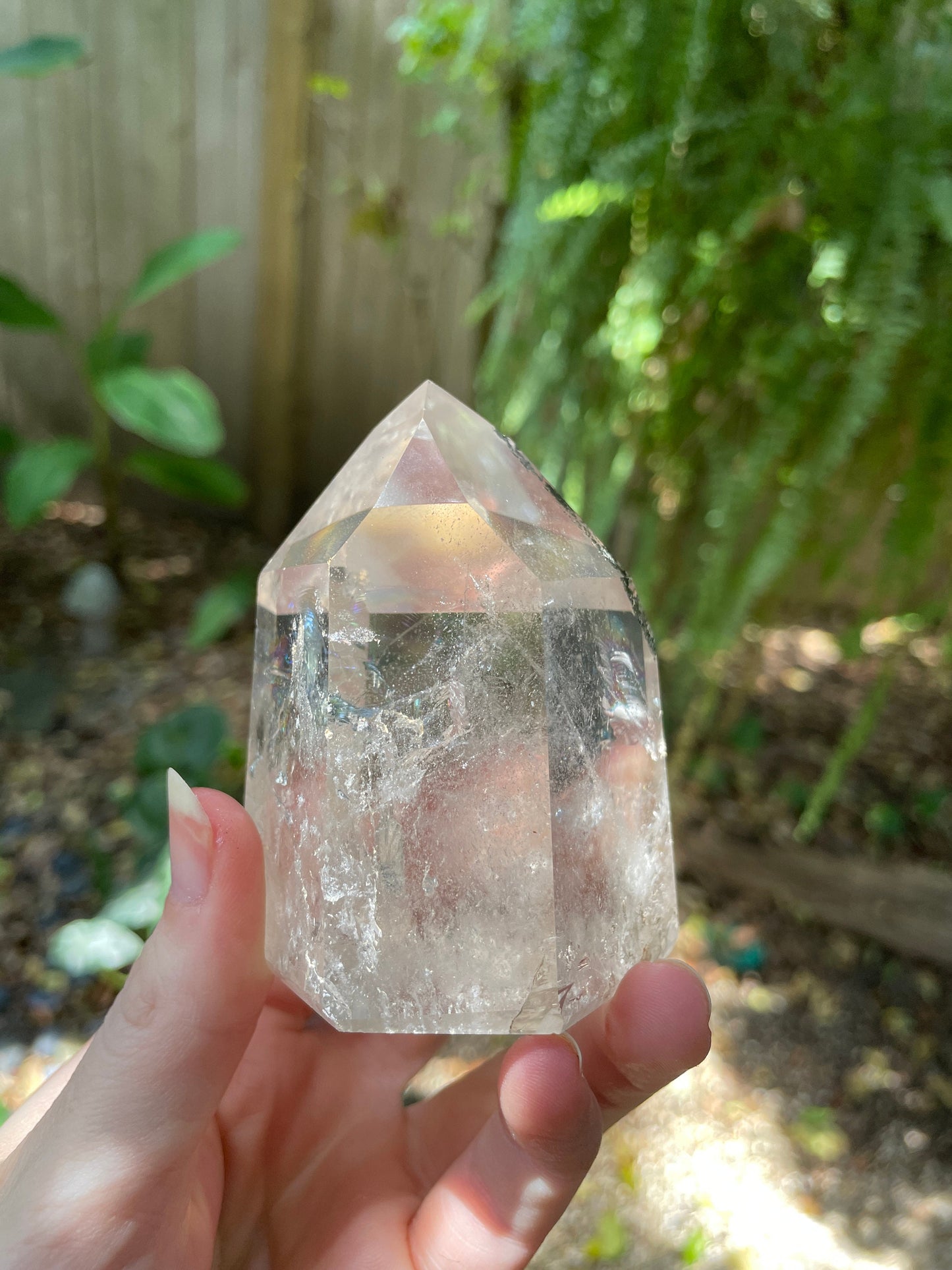 Brazilian Quartz Polished Chlorite Included Point 292g Minas Gerais With Rainbows Mineral Crystal