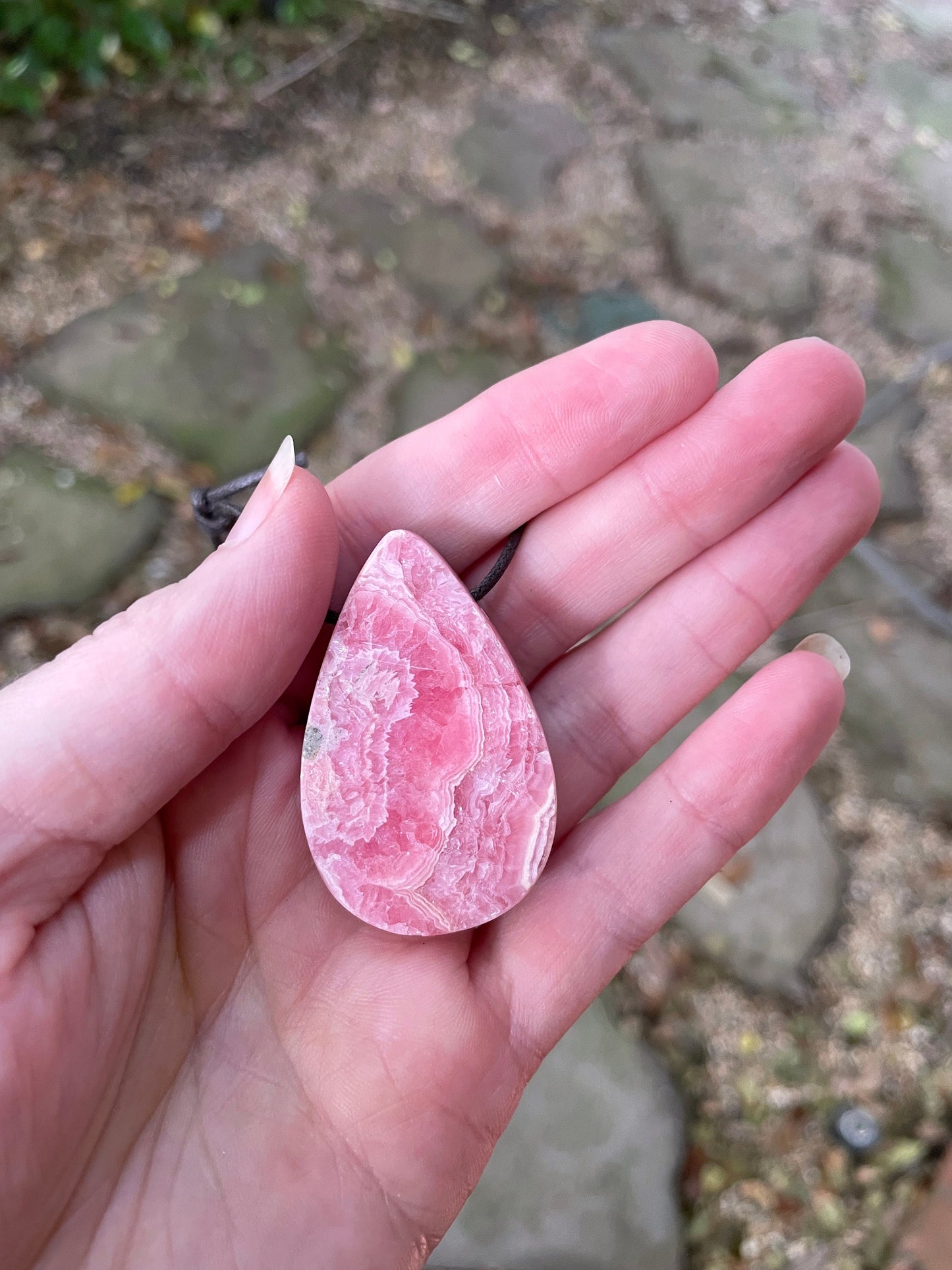 Polished and Drilled Rhodochrosite Pendant 38mm long 25.7g From Peru Crystal Mineral