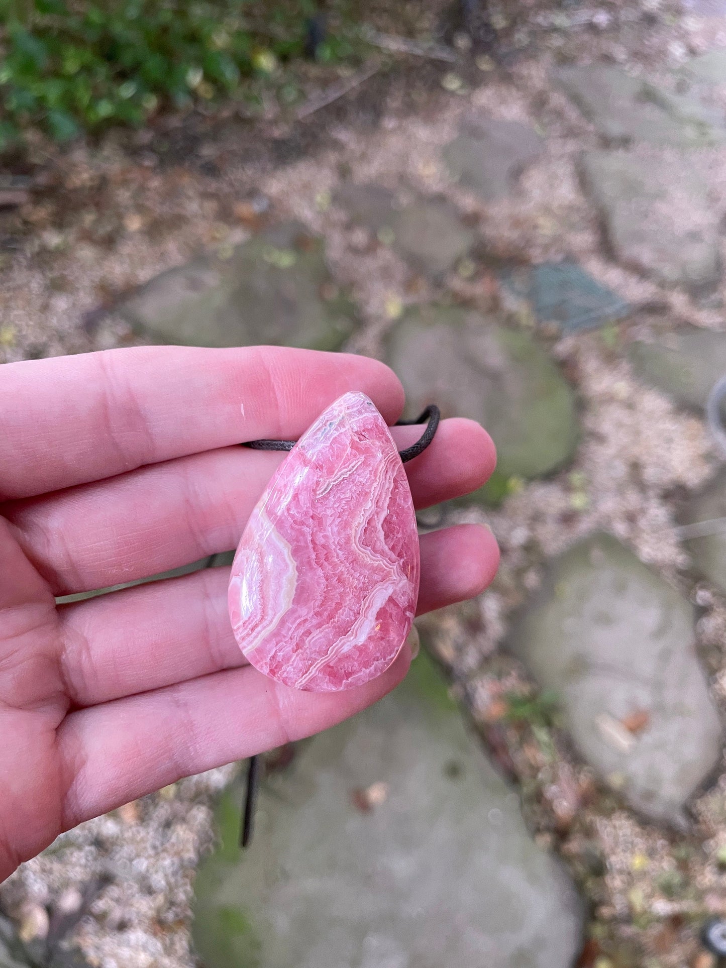 Polished and Drilled Rhodochrosite Pendant 38mm long 25.7g From Peru Crystal Mineral