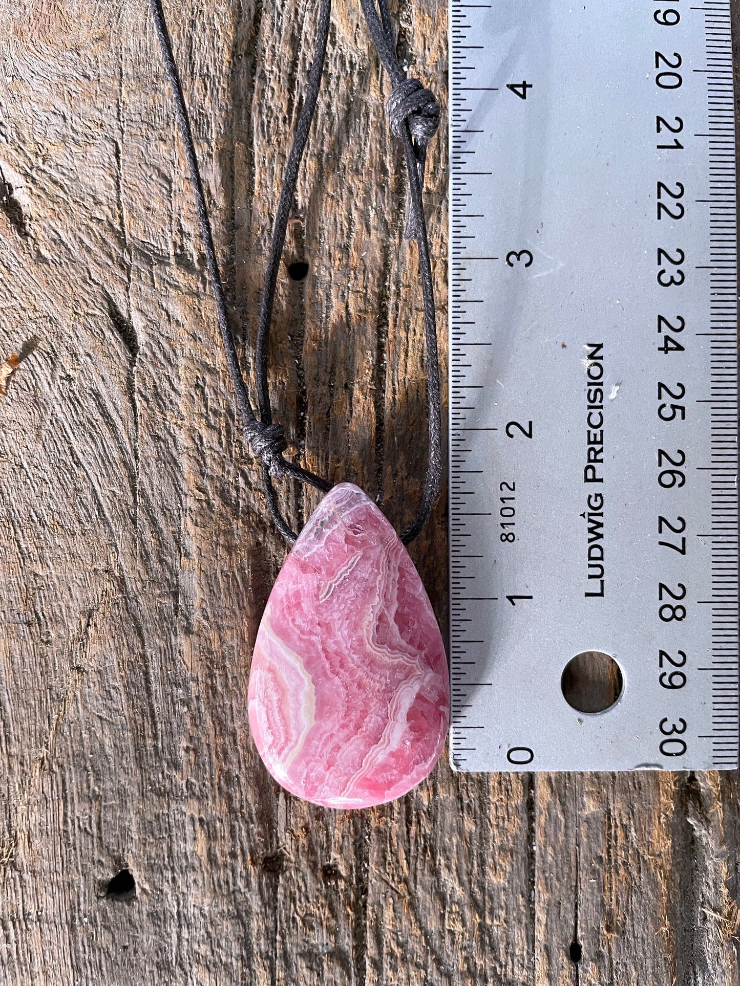 Polished and Drilled Rhodochrosite Pendant 38mm long 25.7g From Peru Crystal Mineral