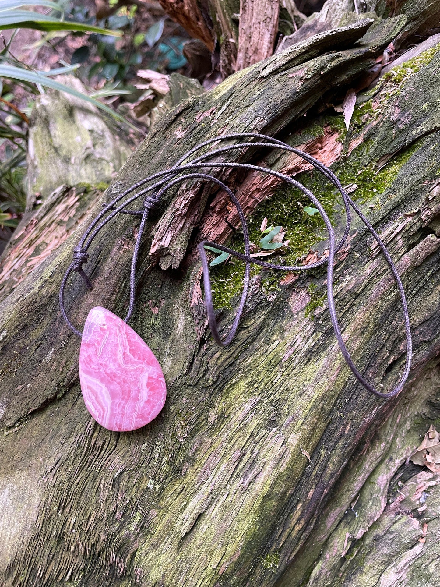 Polished and Drilled Rhodochrosite Pendant 38mm long 25.7g From Peru Crystal Mineral