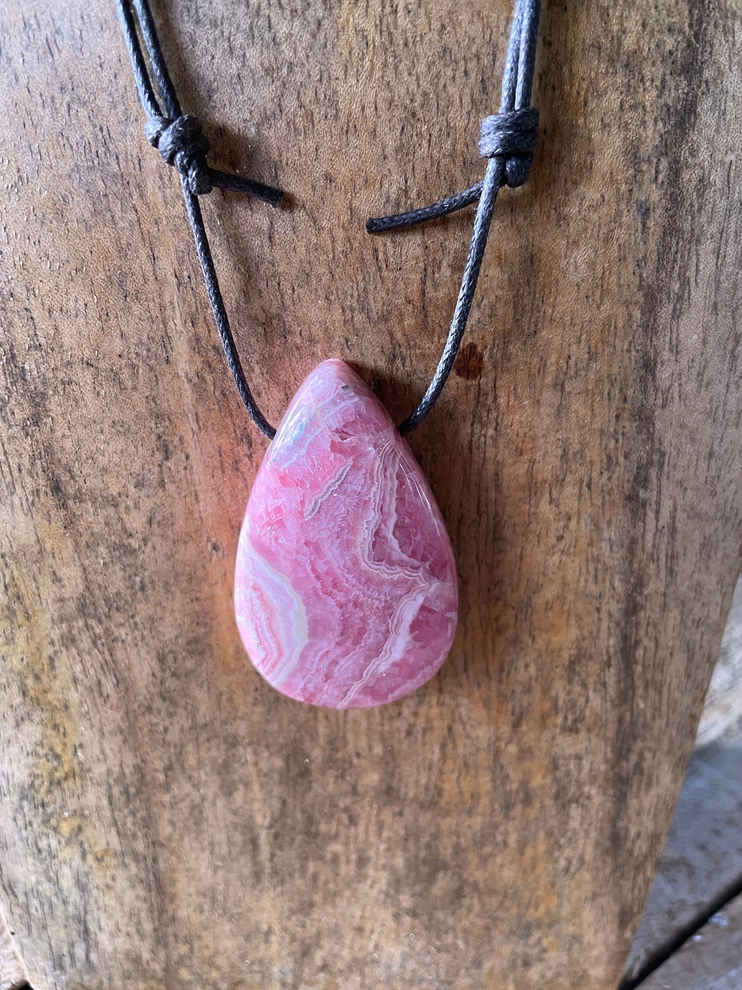 Polished and Drilled Rhodochrosite Pendant 38mm long 25.7g From Peru Crystal Mineral