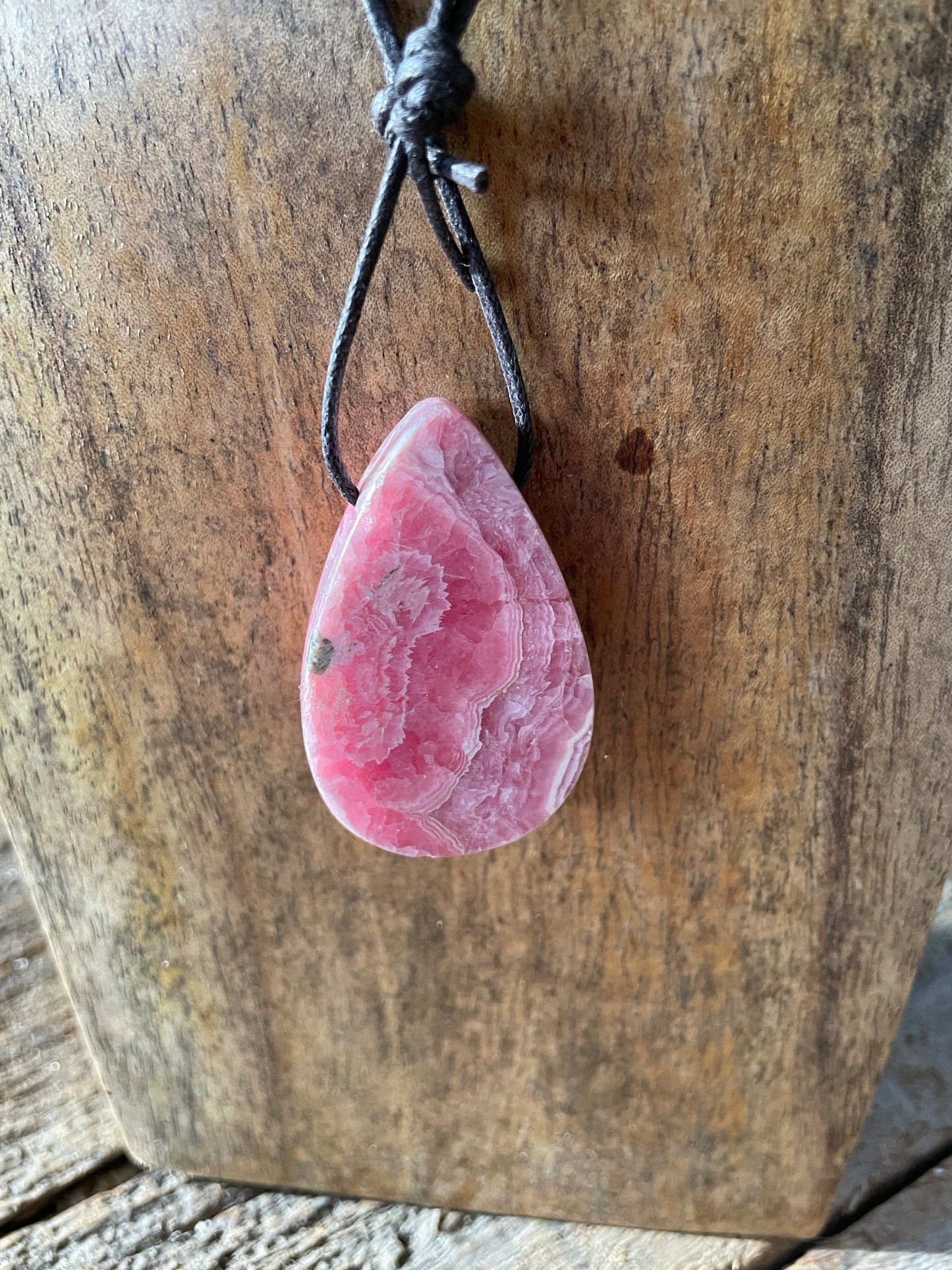 Polished and Drilled Rhodochrosite Pendant 38mm long 25.7g From Peru Crystal Mineral