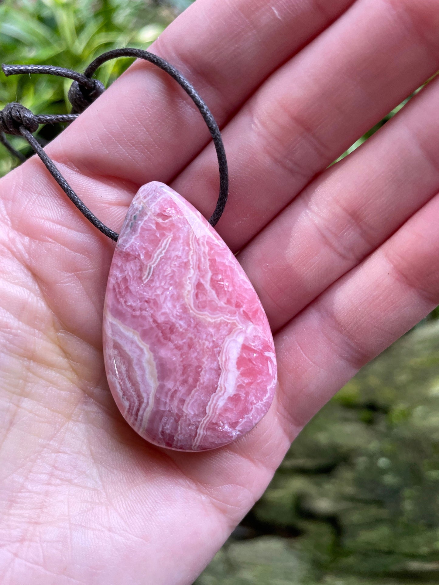 Polished and Drilled Rhodochrosite Pendant 38mm long 25.7g From Peru Crystal Mineral