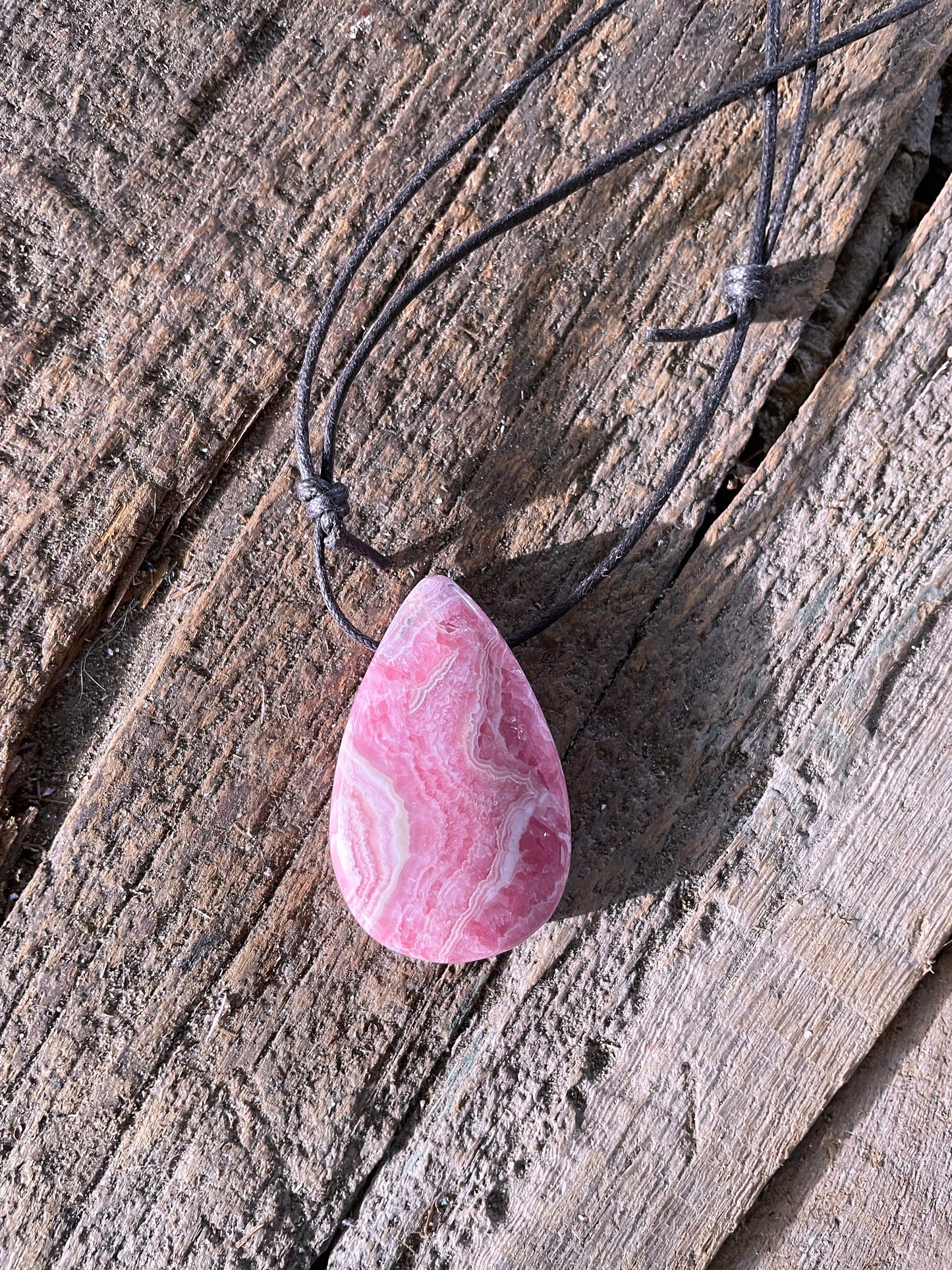 Polished and Drilled Rhodochrosite Pendant 38mm long 25.7g From Peru Crystal Mineral