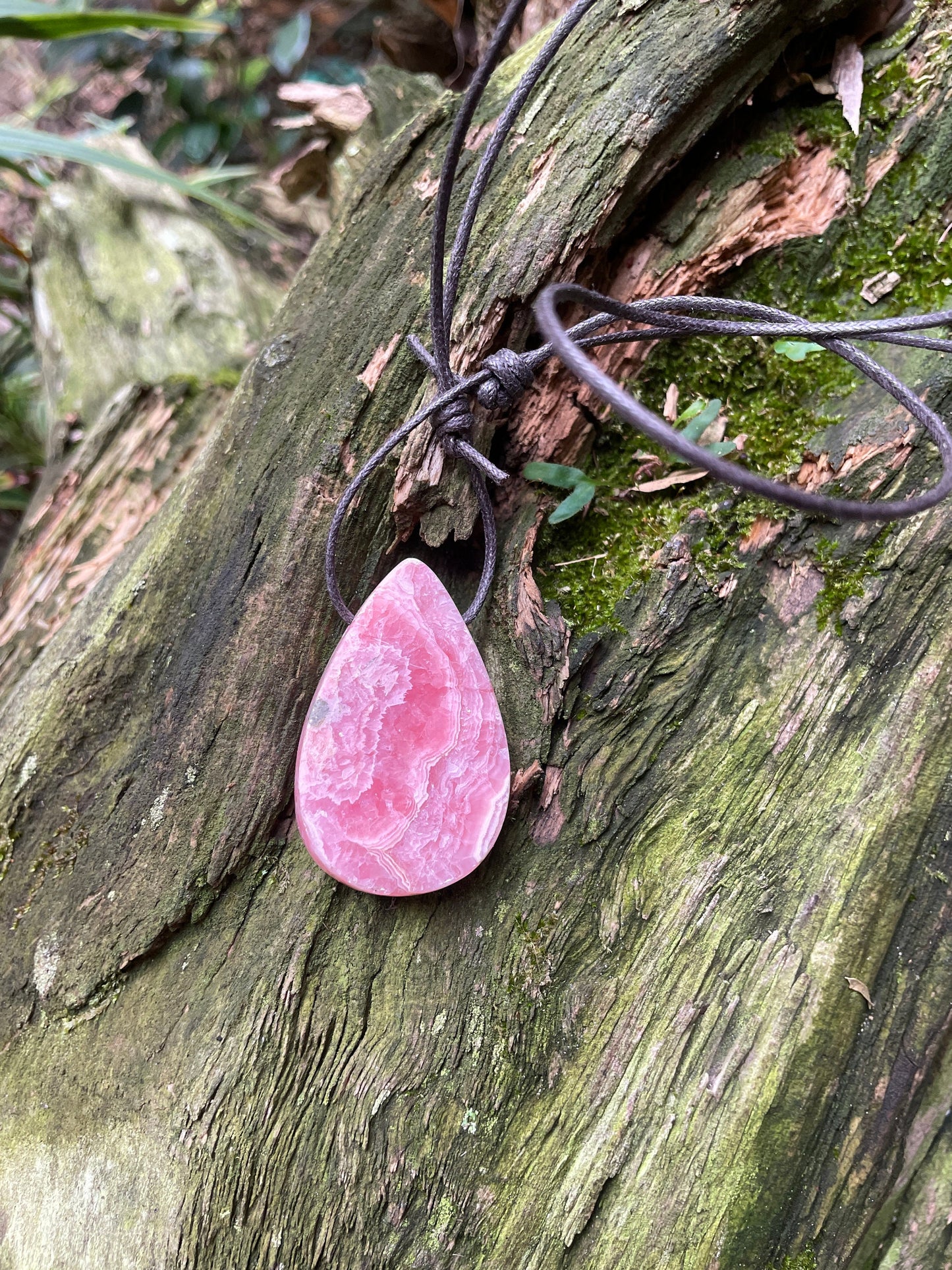 Polished and Drilled Rhodochrosite Pendant 38mm long 25.7g From Peru Crystal Mineral