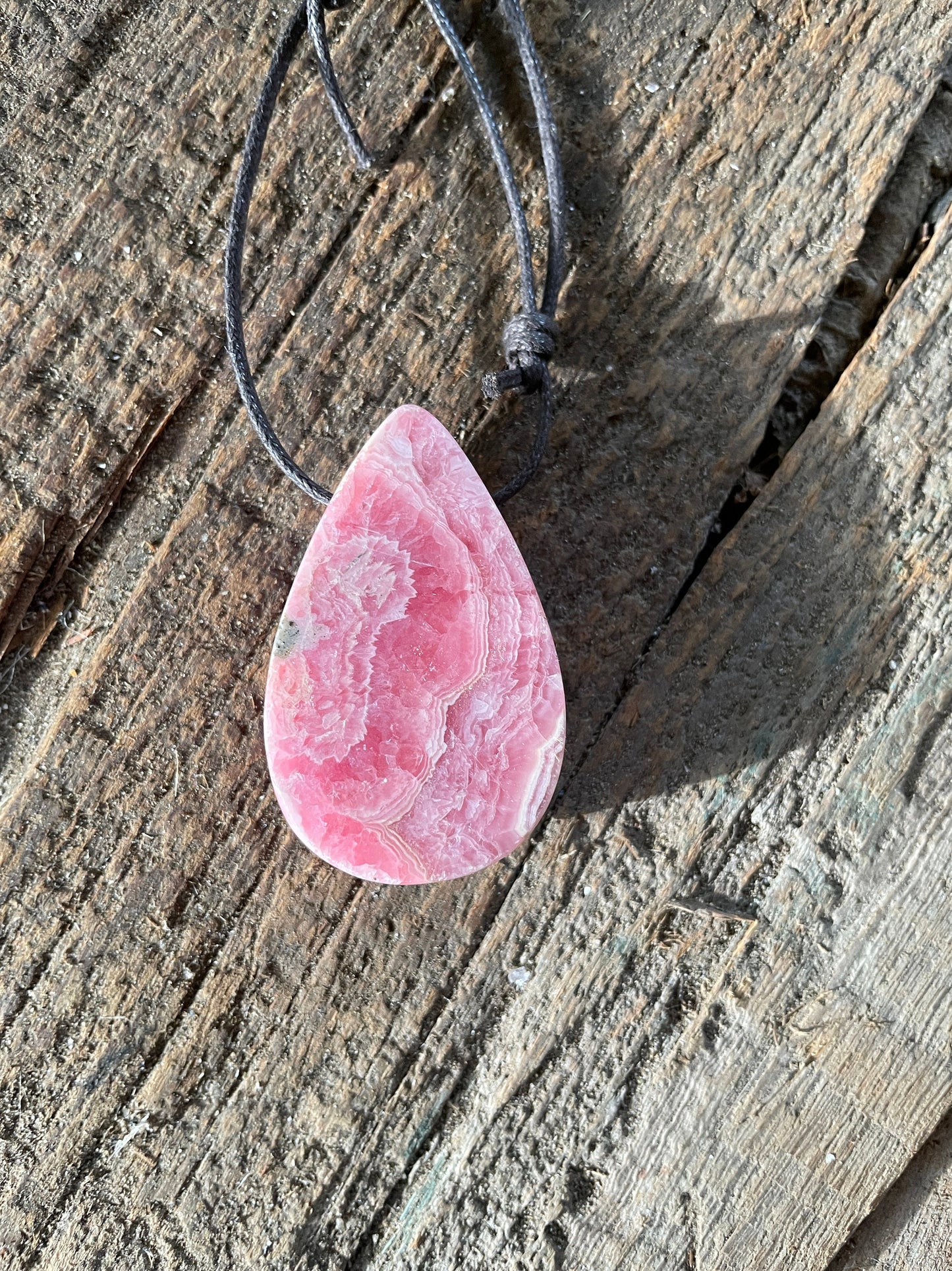 Polished and Drilled Rhodochrosite Pendant 38mm long 25.7g From Peru Crystal Mineral