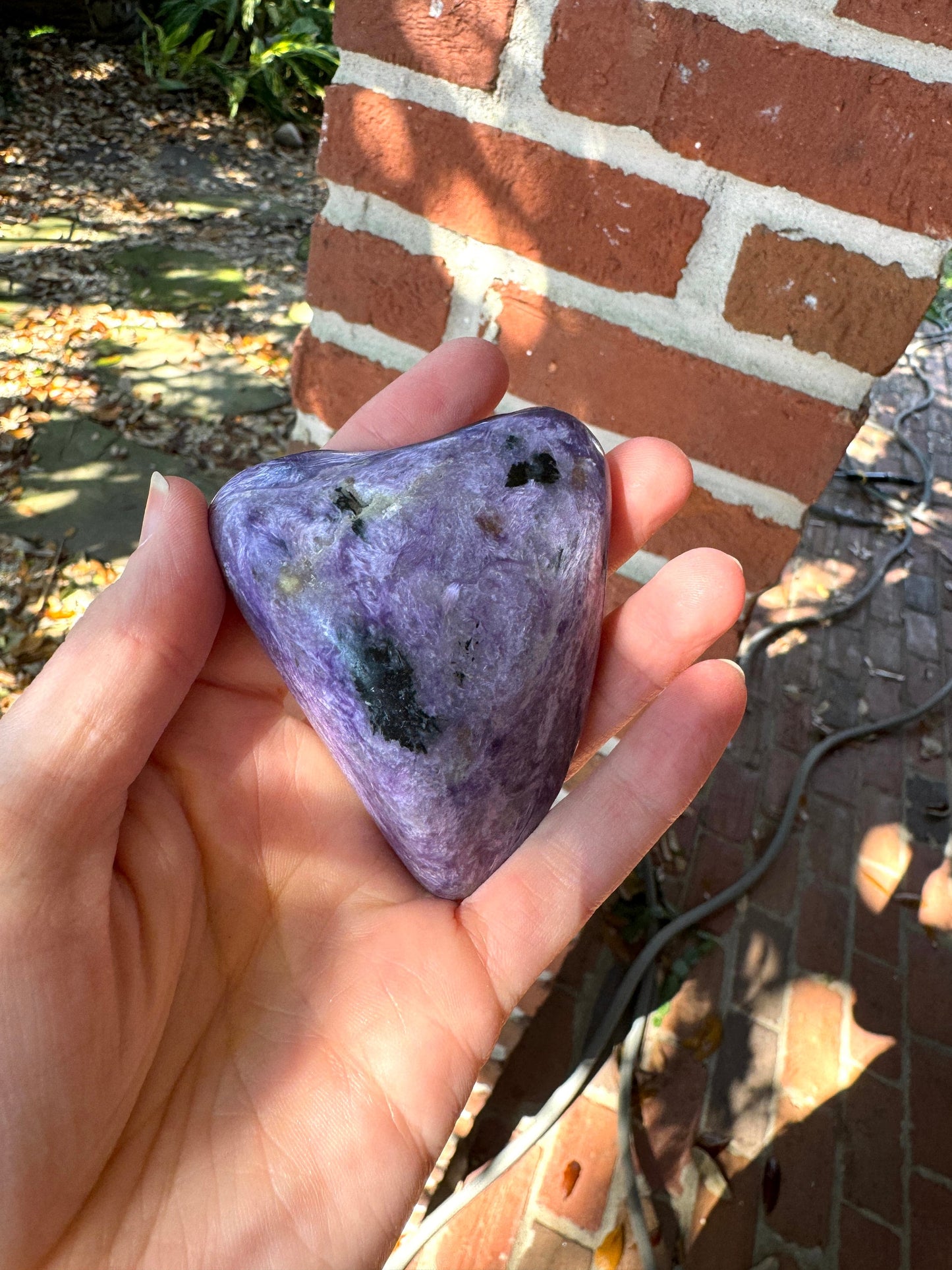 Heart Shaped Charoite Palm Stone Specimen 129.4g From Sakha Republic, Siberia, Russia Mineral