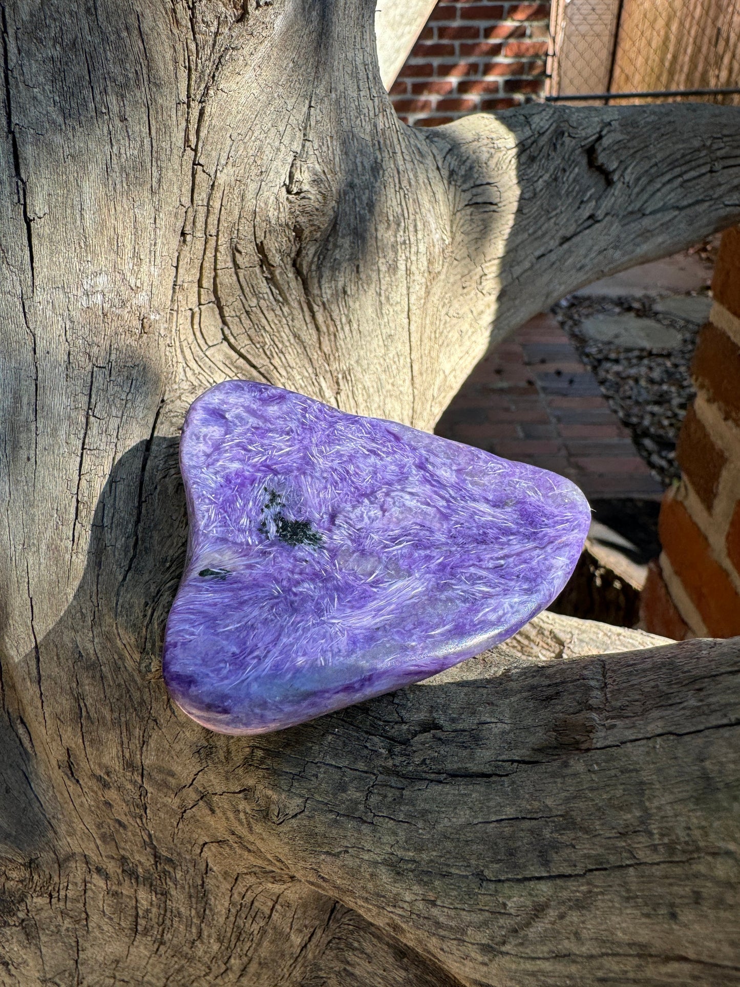 Heart Shaped Charoite Palm Stone Specimen 129.4g From Sakha Republic, Siberia, Russia Mineral