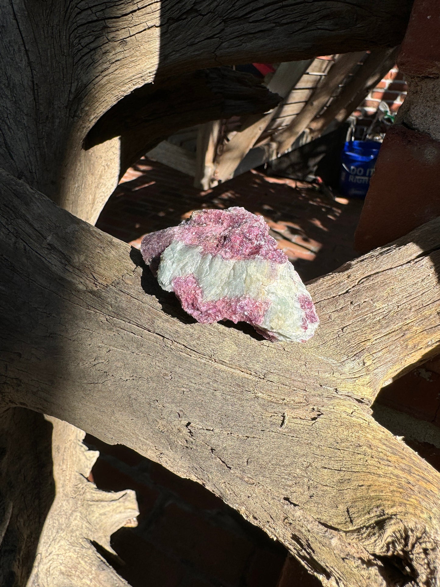 Beautiful Pink Lepidolite with Blue Clevlandite and Quartz  Specimen From Minas Gerais Brazil  98.4g Mineral Crystal