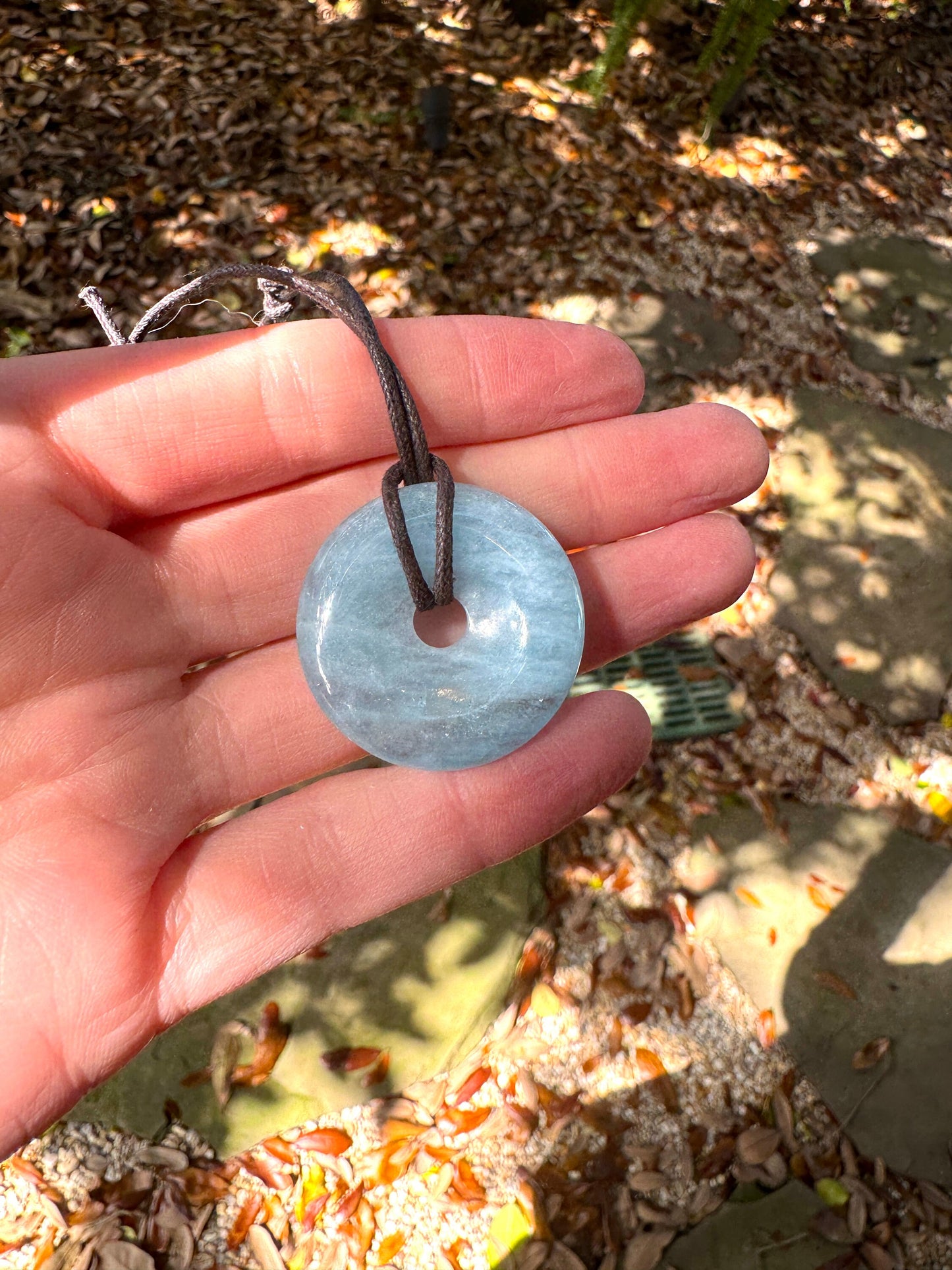 Aquamarine Crystal Necklace Hand Polished Circle Pendant Necklace Mineral Specimen