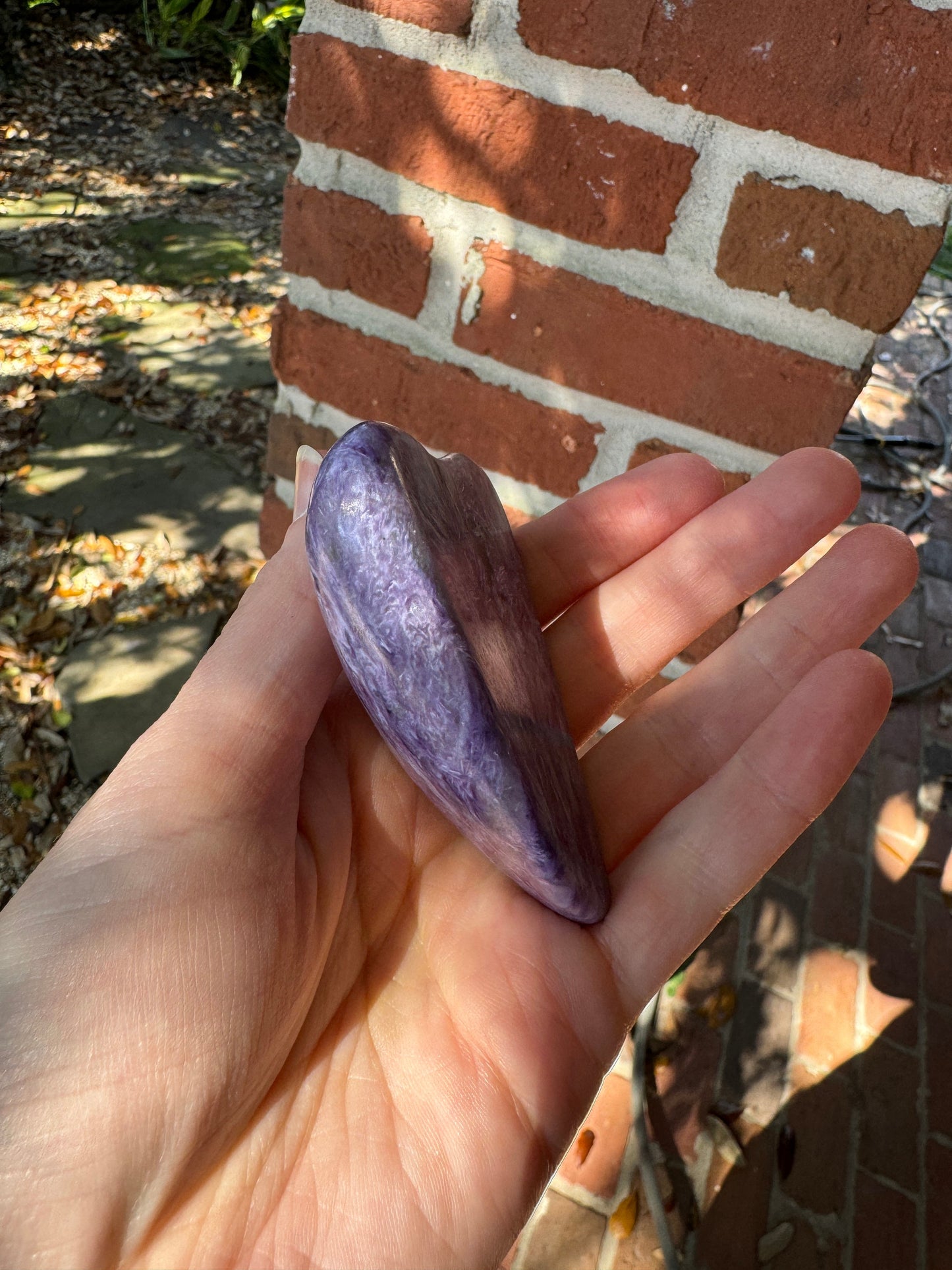 Heart Shaped Charoite Palm Stone Specimen 129.4g From Sakha Republic, Siberia, Russia Mineral