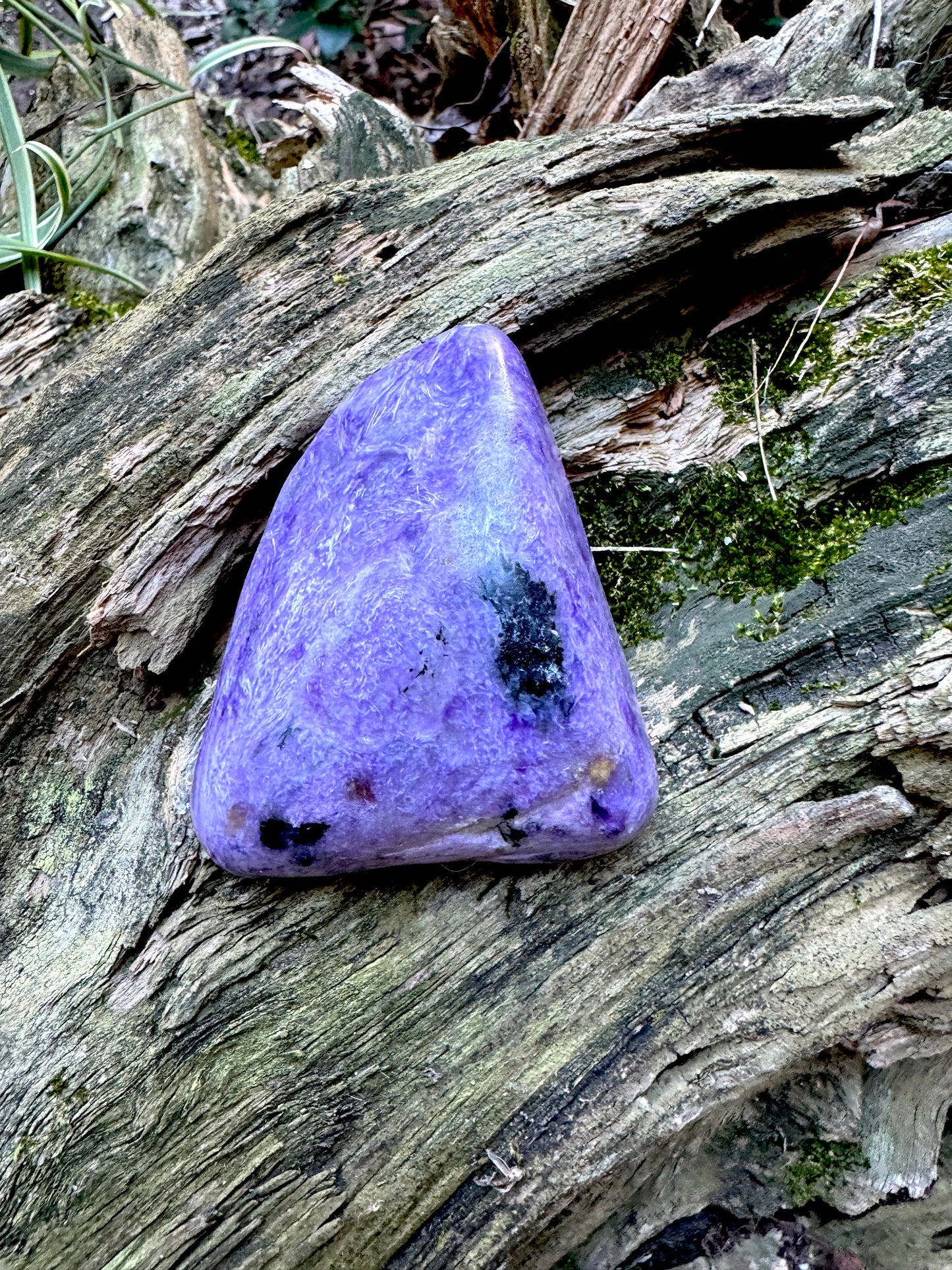 Heart Shaped Charoite Palm Stone Specimen 129.4g From Sakha Republic, Siberia, Russia Mineral