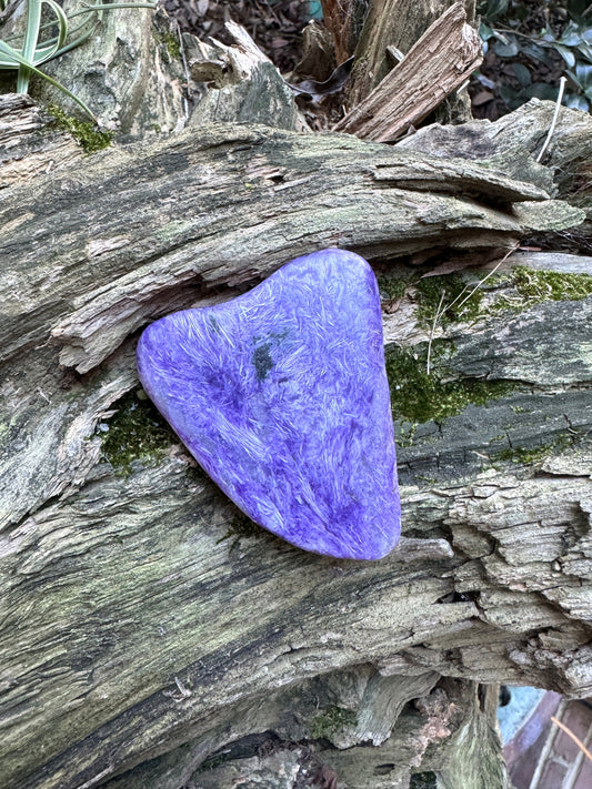 Heart Shaped Charoite Palm Stone Specimen 129.4g From Sakha Republic, Siberia, Russia Mineral