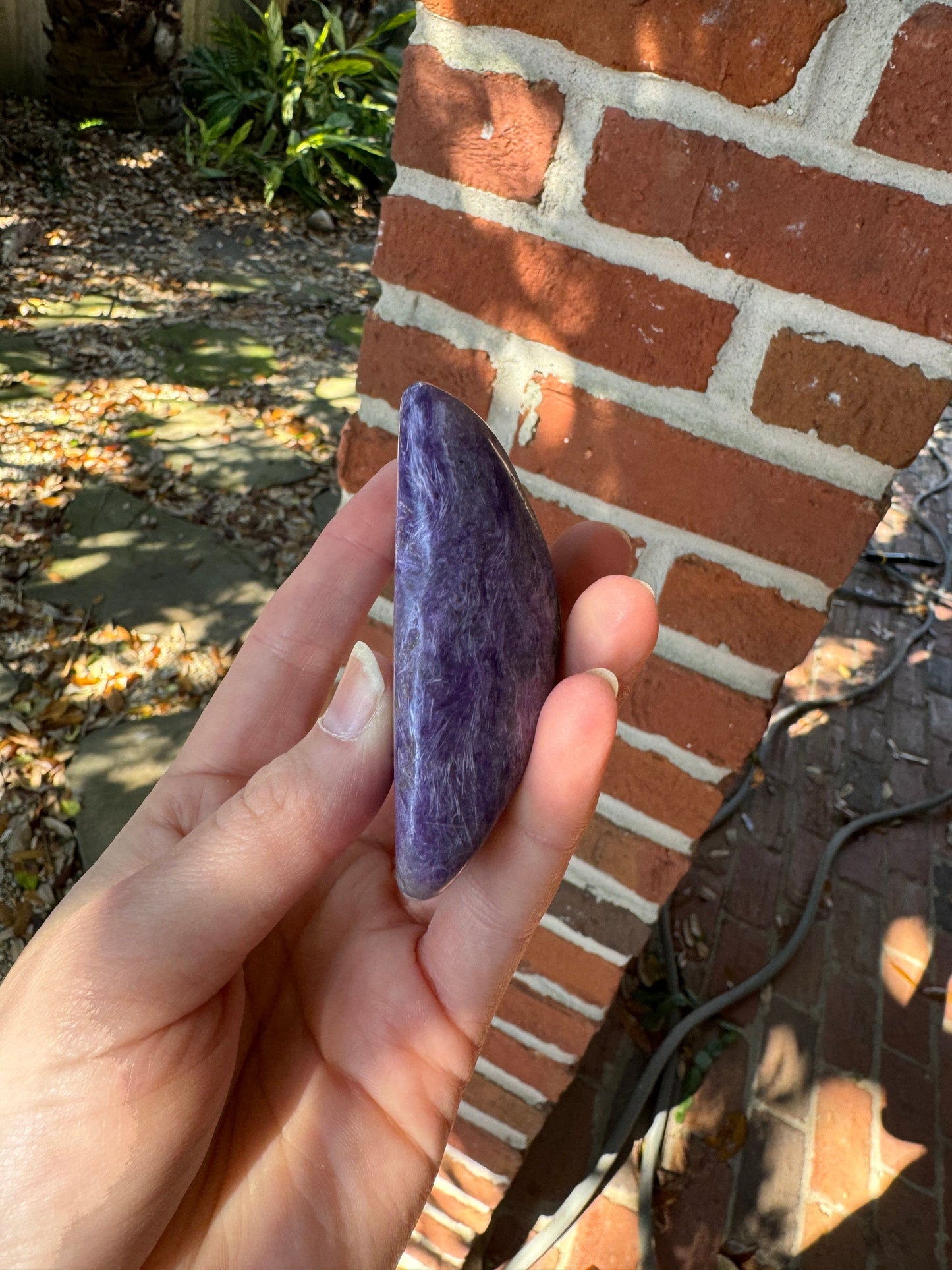 Heart Shaped Charoite Palm Stone Specimen 129.4g From Sakha Republic, Siberia, Russia Mineral