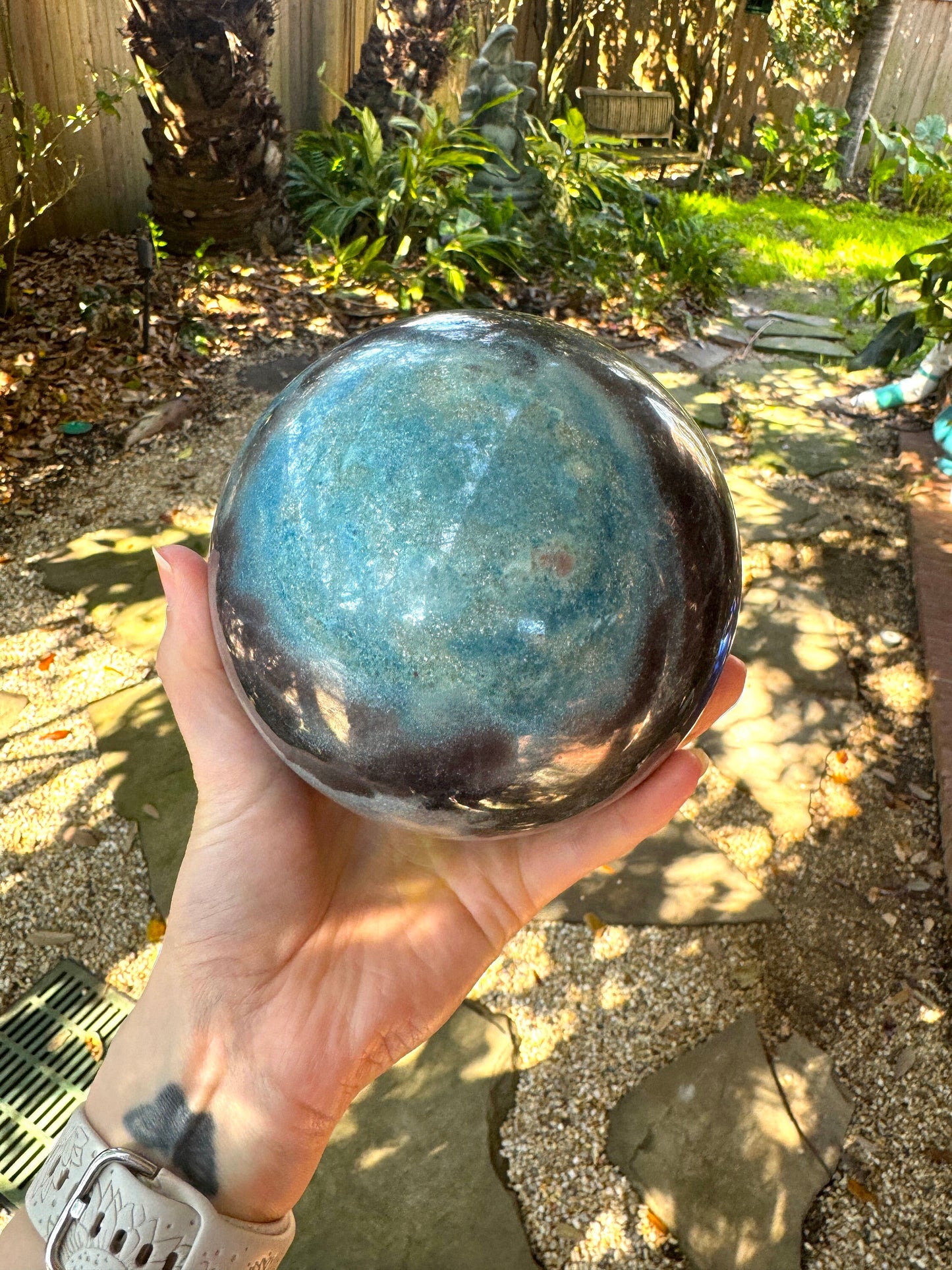 Rare 122mm 4.83"" Polished Trolleite Sphere with Lazulite Stand Included From Brazil 2.56kg 5lb 10oz Mineral Crystal