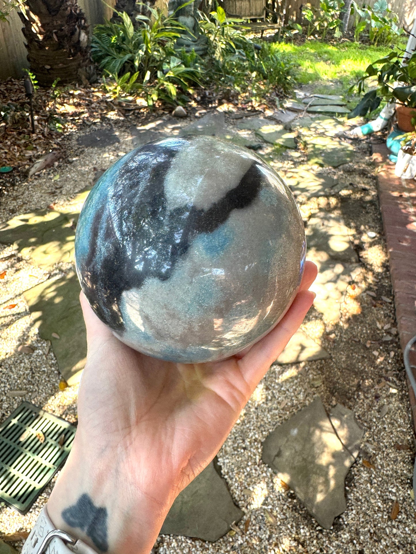 Rare 122mm 4.83"" Polished Trolleite Sphere with Lazulite Stand Included From Brazil 2.56kg 5lb 10oz Mineral Crystal