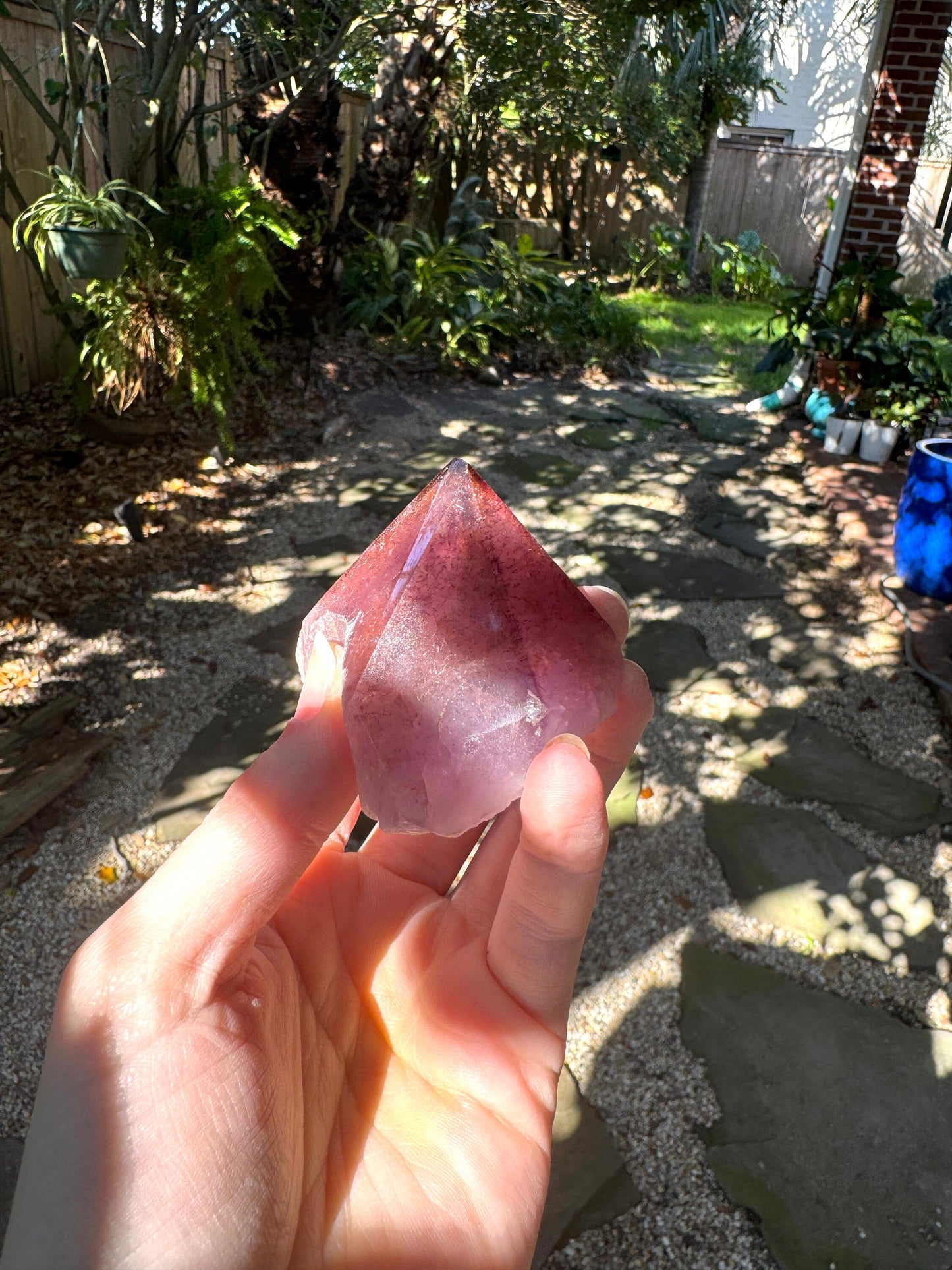 Half Polished Hematite Capped Amethyst Melody Stone 102.6g from Minas Gerais, Brazil