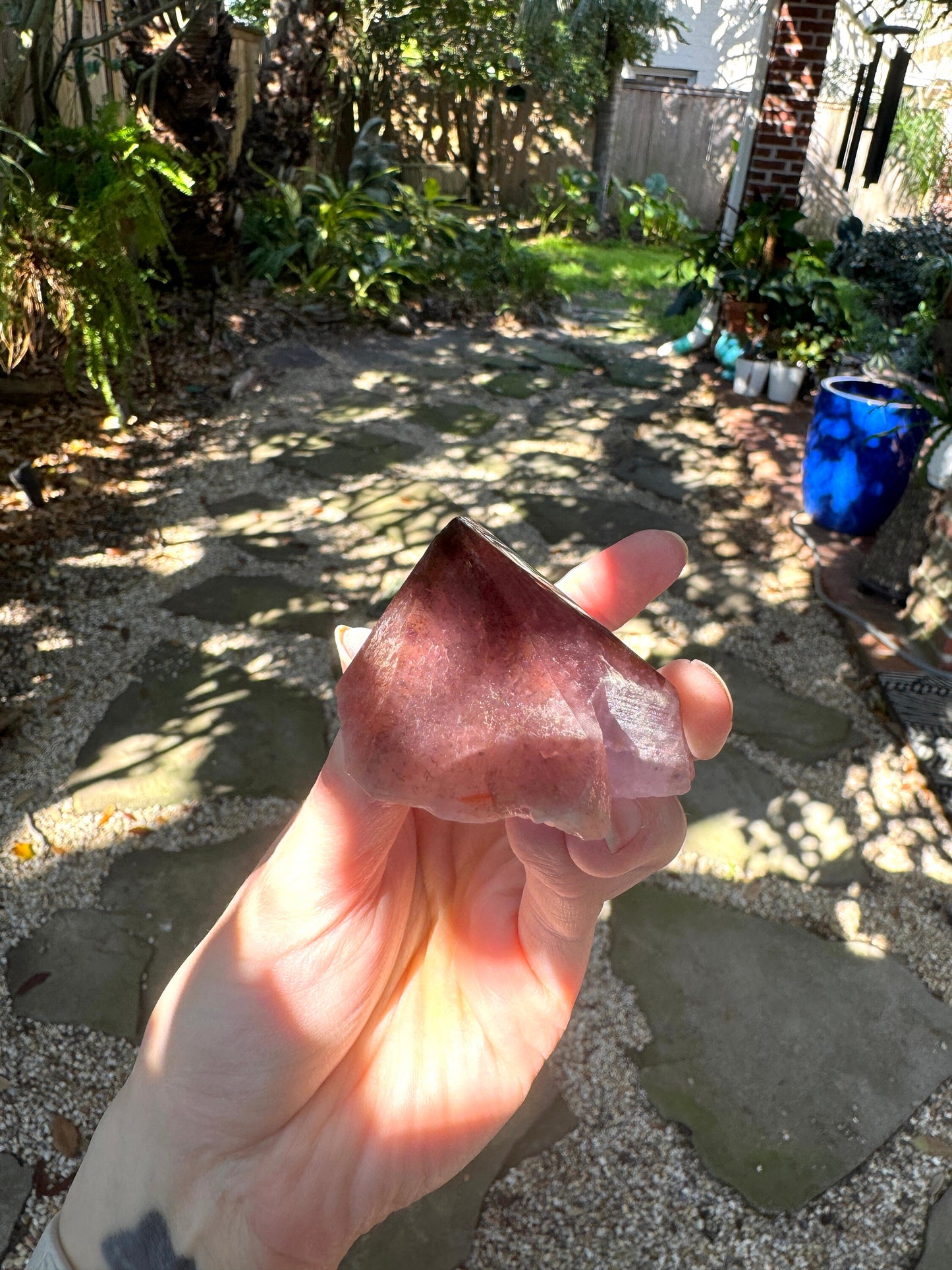 Half Polished Hematite Capped Amethyst Melody Stone 102.6g from Minas Gerais, Brazil