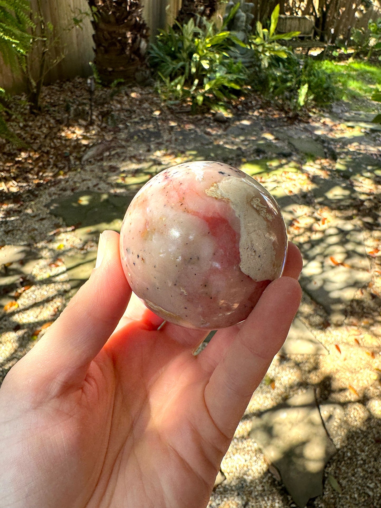 Beautifull Natural Pink Opal Sphere with Stand from Ica, Peru Specimen 22mm 196.8g Mineral Crystal