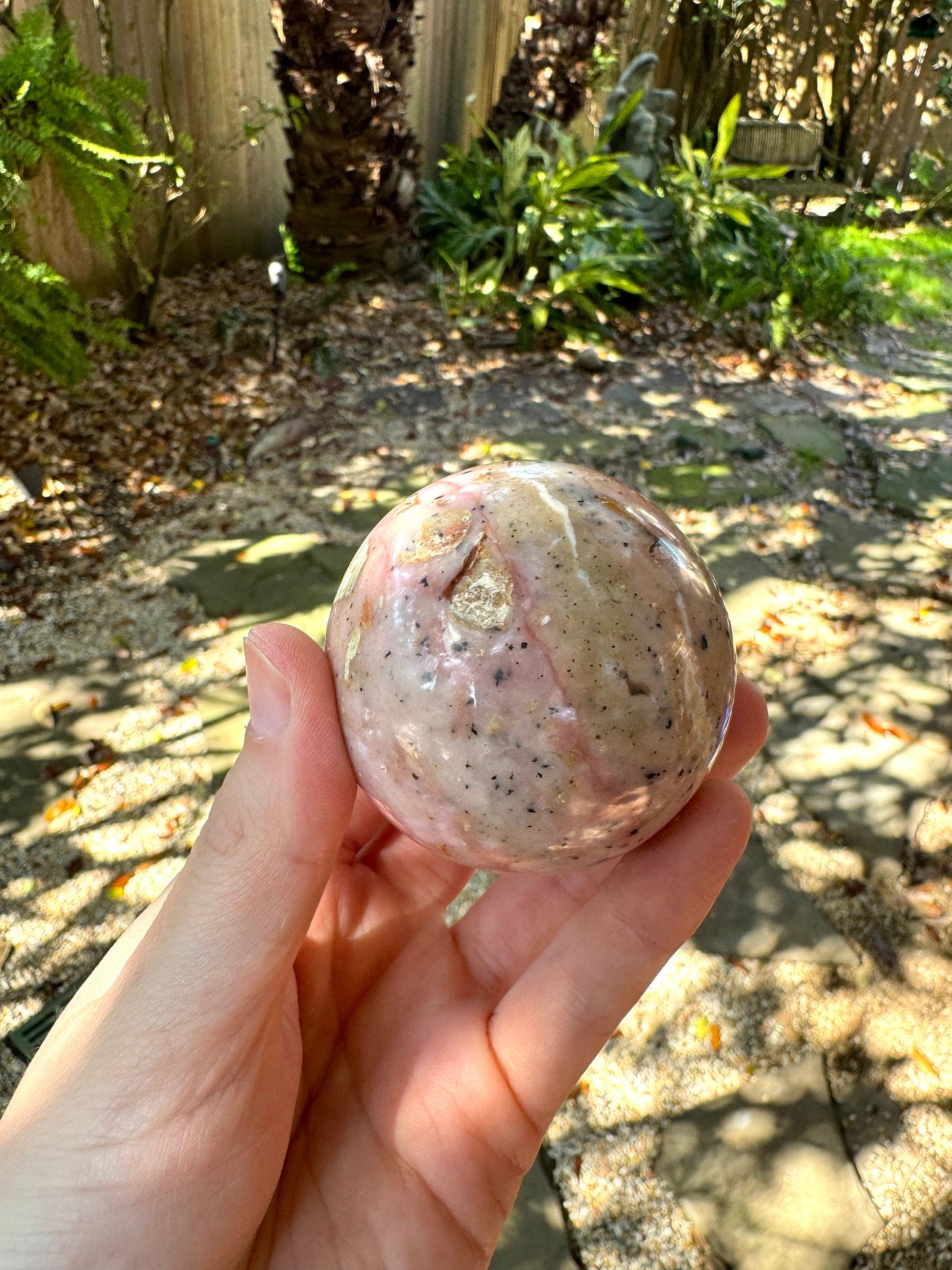 Beautifull Natural Pink Opal Sphere with Stand from Ica, Peru Specimen 22mm 196.8g Mineral Crystal