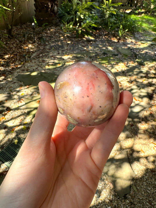 Beautifull Natural Pink Opal Sphere with Stand from Ica, Peru Specimen 22mm 196.8g Mineral Crystal