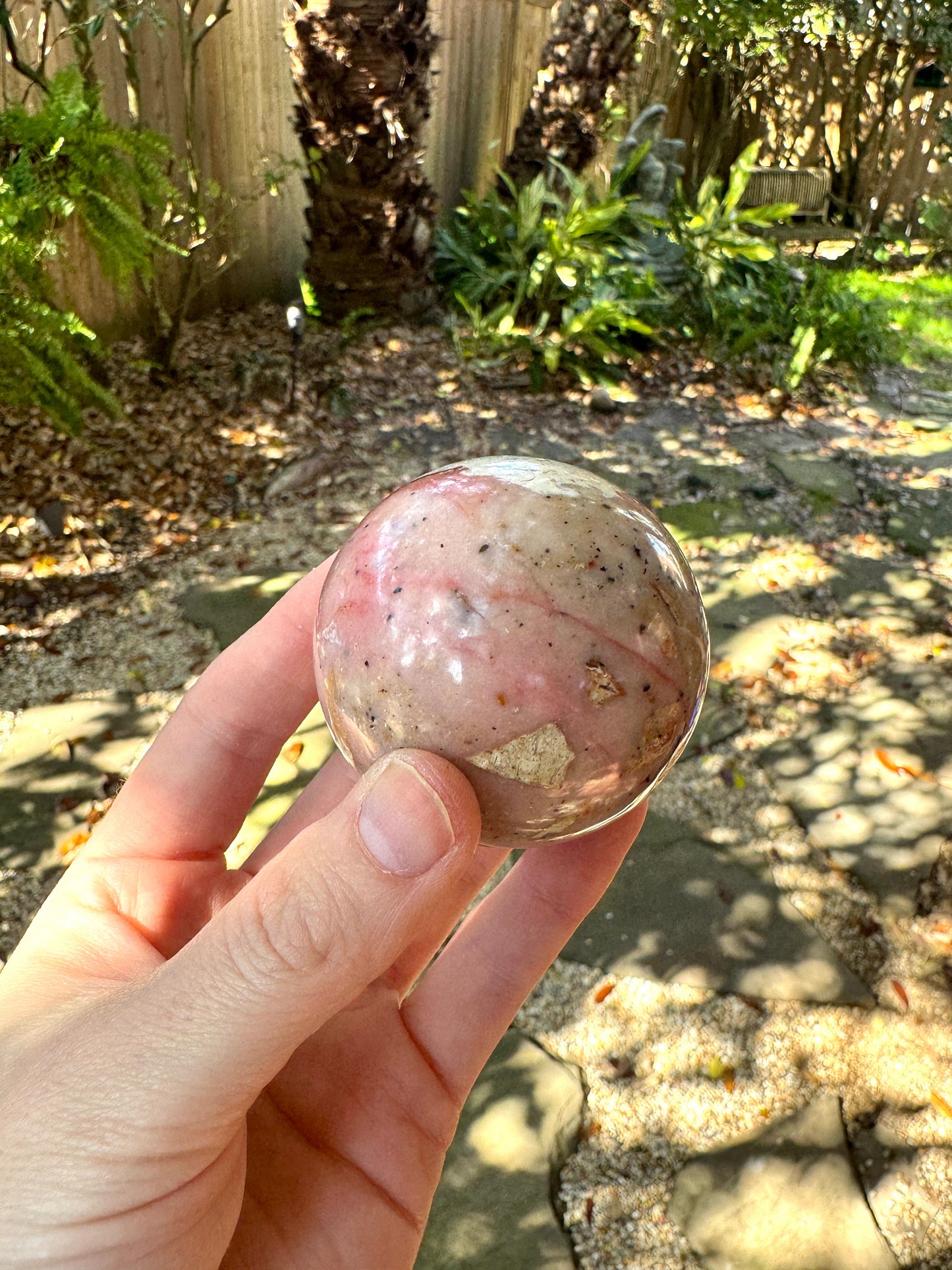 Beautifull Natural Pink Opal Sphere with Stand from Ica, Peru Specimen 22mm 196.8g Mineral Crystal