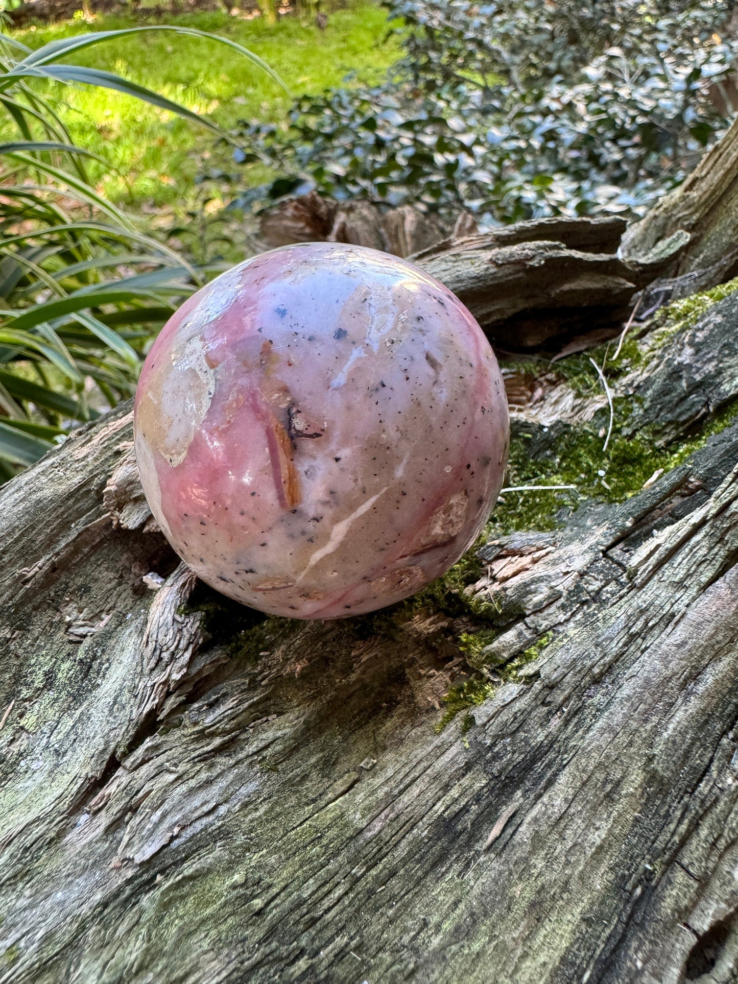 Beautifull Natural Pink Opal Sphere with Stand from Ica, Peru Specimen 22mm 196.8g Mineral Crystal