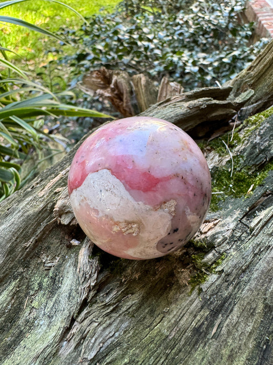 Beautifull Natural Pink Opal Sphere with Stand from Ica, Peru Specimen 22mm 196.8g Mineral Crystal