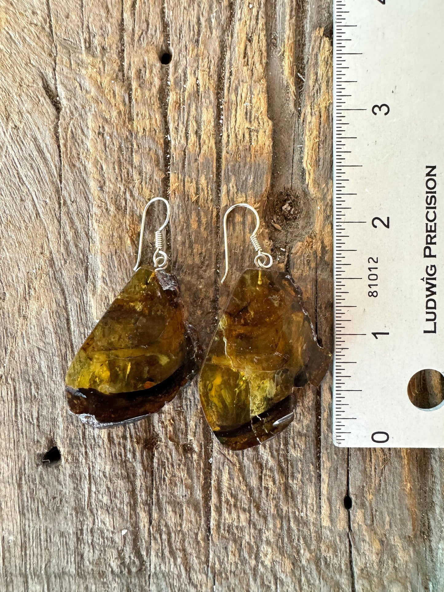 Polished  Mexican Blue Amber Earrings With Sterling Silver from Ciapas Mexico 1.6" long