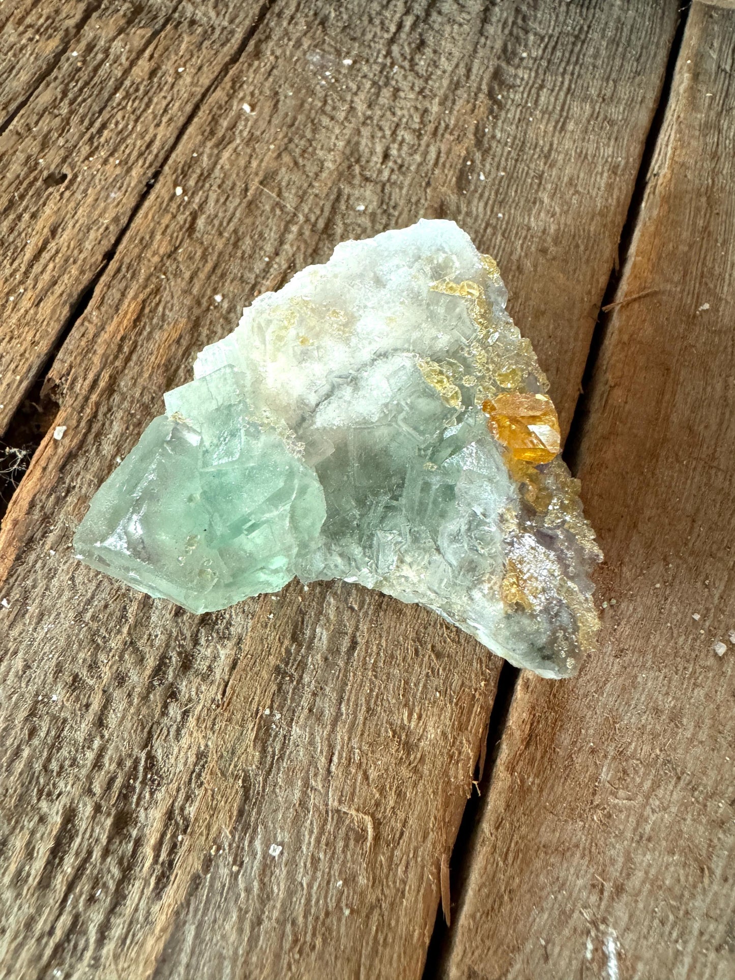 Light Green Cubic Fluorite specimen With Barite  251g from Xiefang Mine, Jiangxi Province, China Specimen