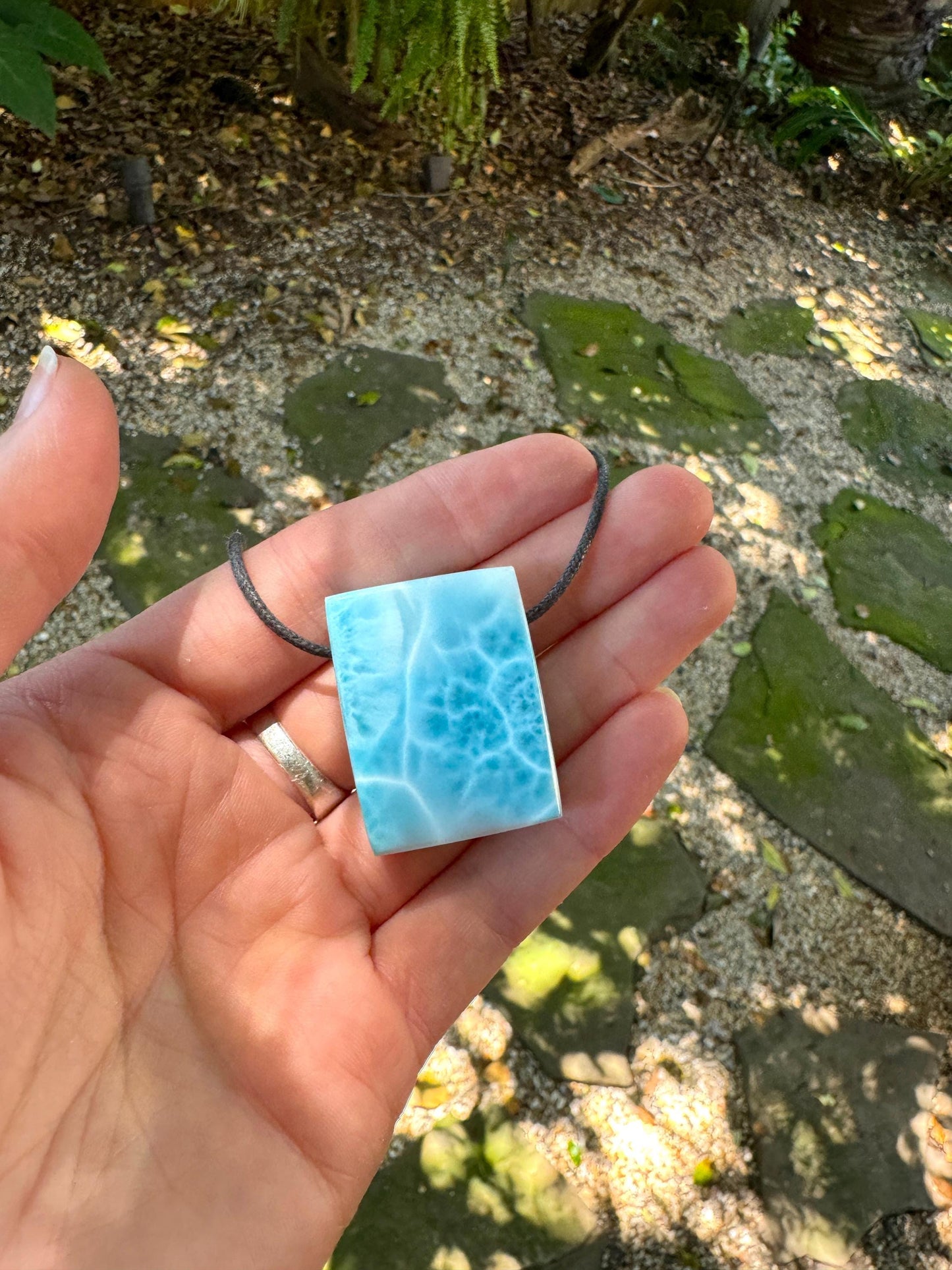 Polished and Hand Drilled Larimar Pendant Necklace 26g From The Dominical Republic