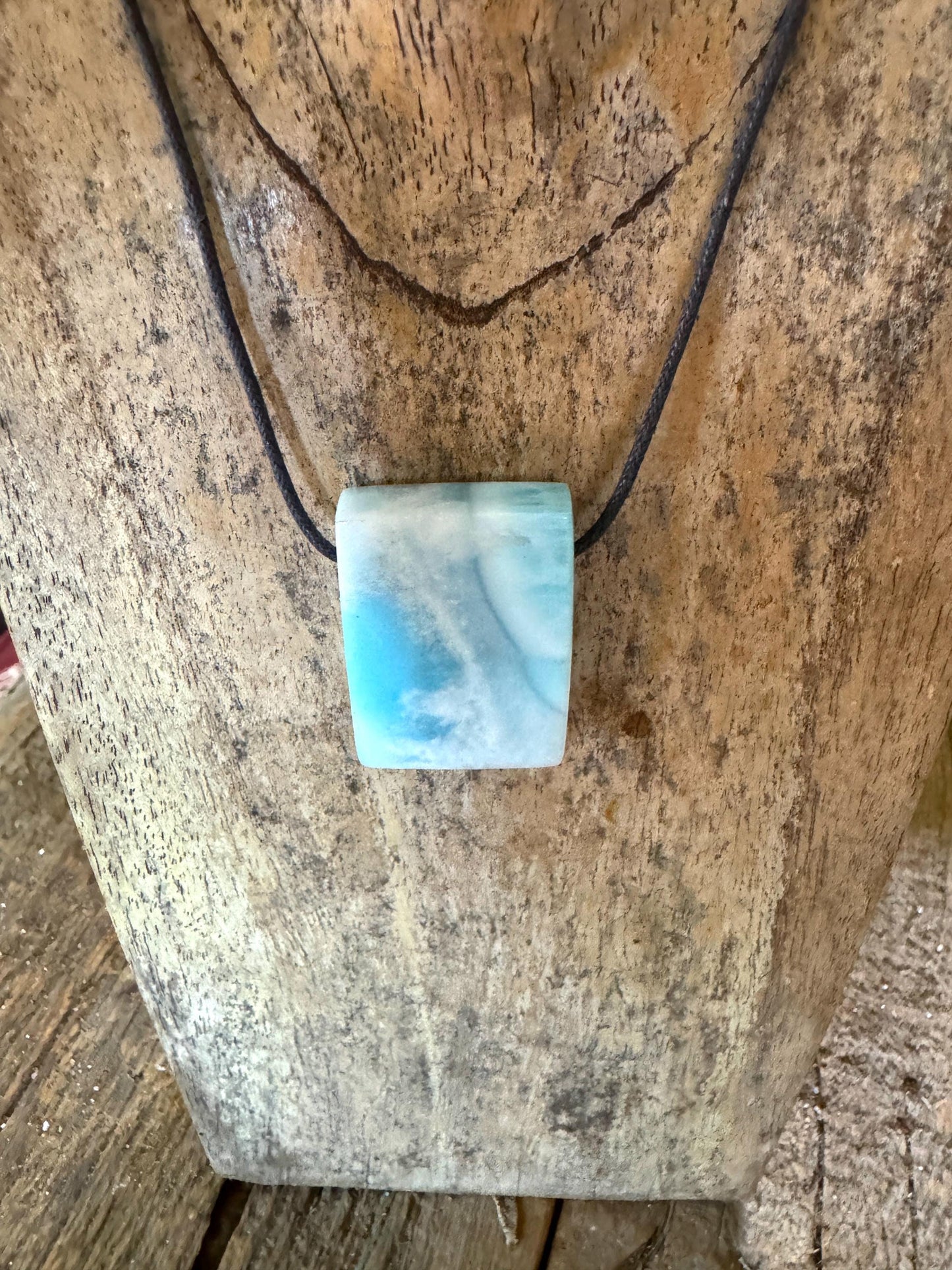 Polished and Hand Drilled Larimar Pendant Necklace 26g From The Dominical Republic